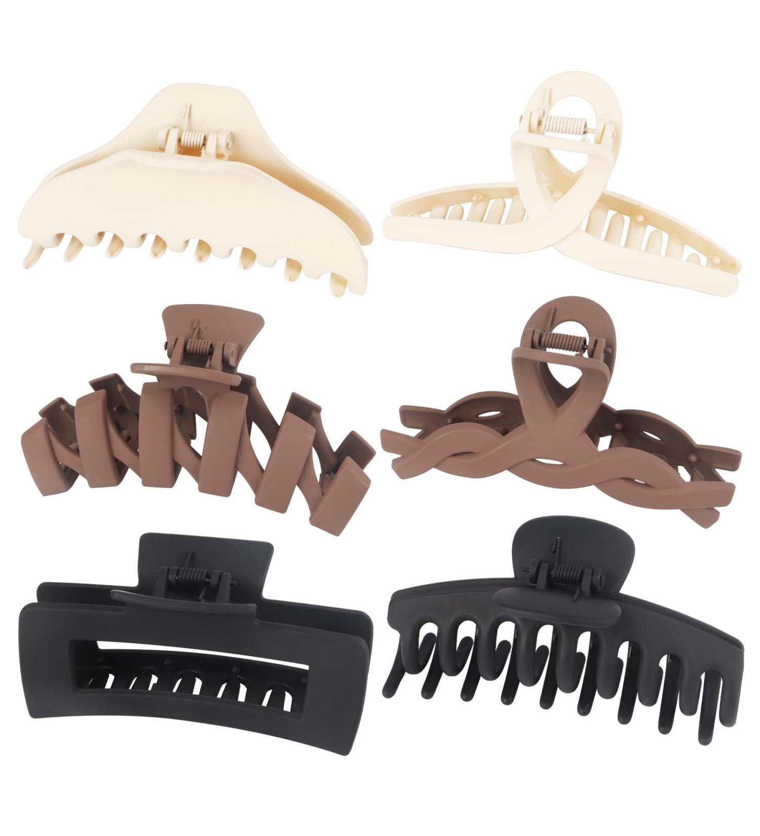 B. H.C Brown Black Beige 4.5 Inches Large Hair Claw Clips - Set of 6 Neutral, Strong Hold Hair Clips for Women and Girls - Buy Online on GoSupps.com