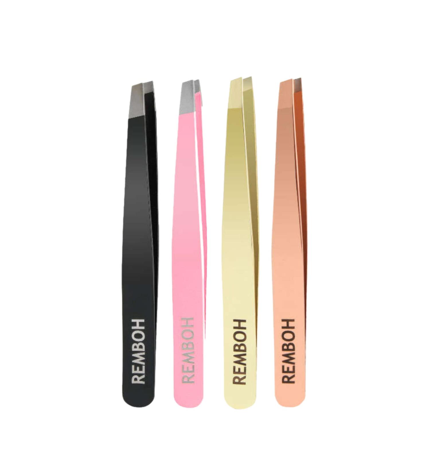 Remboh Stainless Steel Slant Tweezers for Eyebrows - Precision Tweezer Set (4 Colors) - Buy Online on GoSupps.com