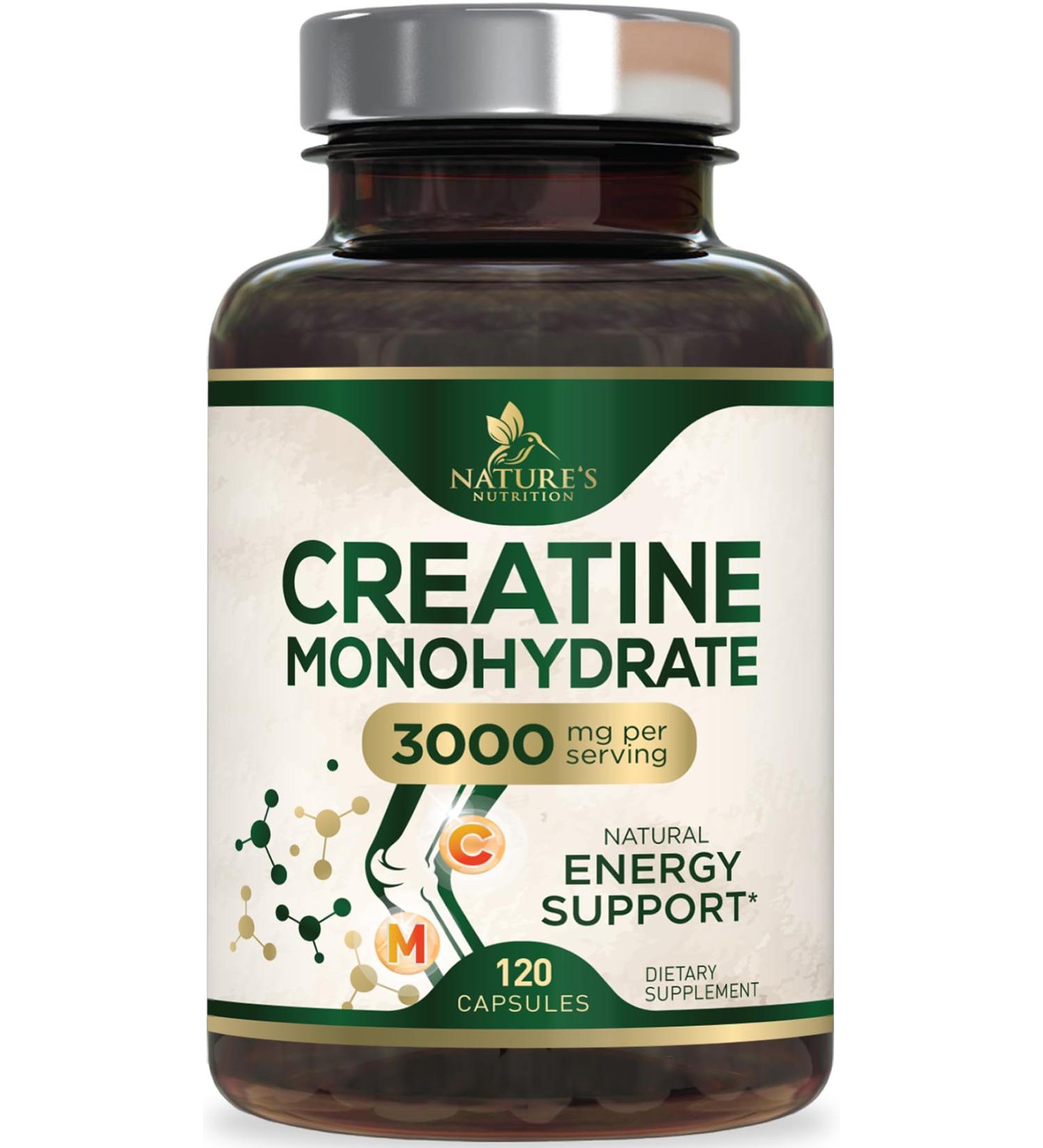 Creatine Monohydrate Capsules 3000mg Best Micronized Creatine Powder - Supports Lean Muscle Strength Energy & Endurance - Nature's Supplement Non-GMO Gluten Free for Women & Men - 120 Capsules 120 Count (Pack of 1) - Buy Online on GoSupps.com