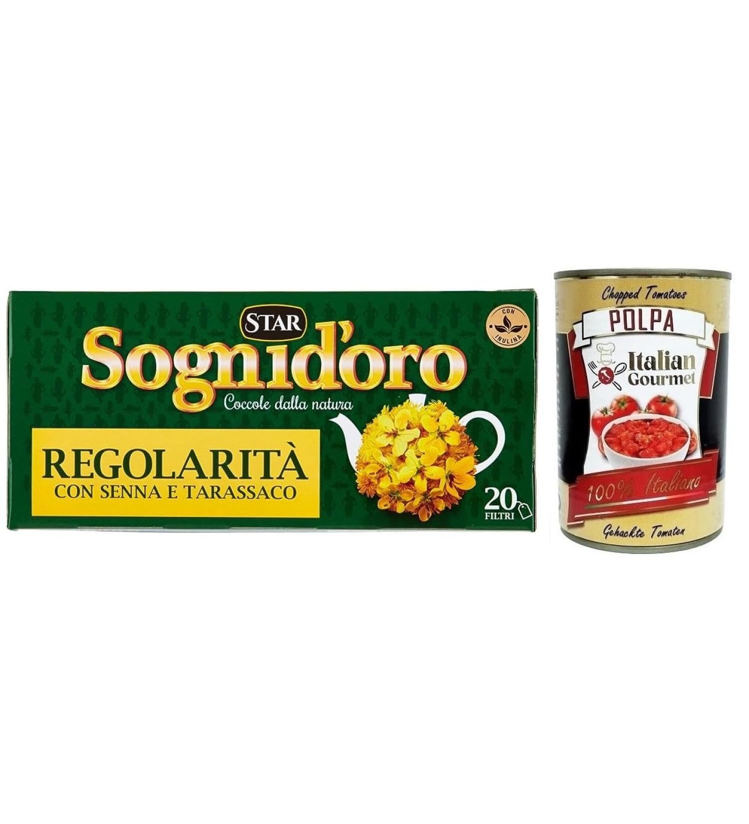  Italian Gourmet E.R. Star Golden Dreams Tisana Regularly Tisane with buttermilk and dandelion pack of 20 filters + Italian Gourmet Tomato Pulp Box of 400 g - Buy Online on GoSupps.com