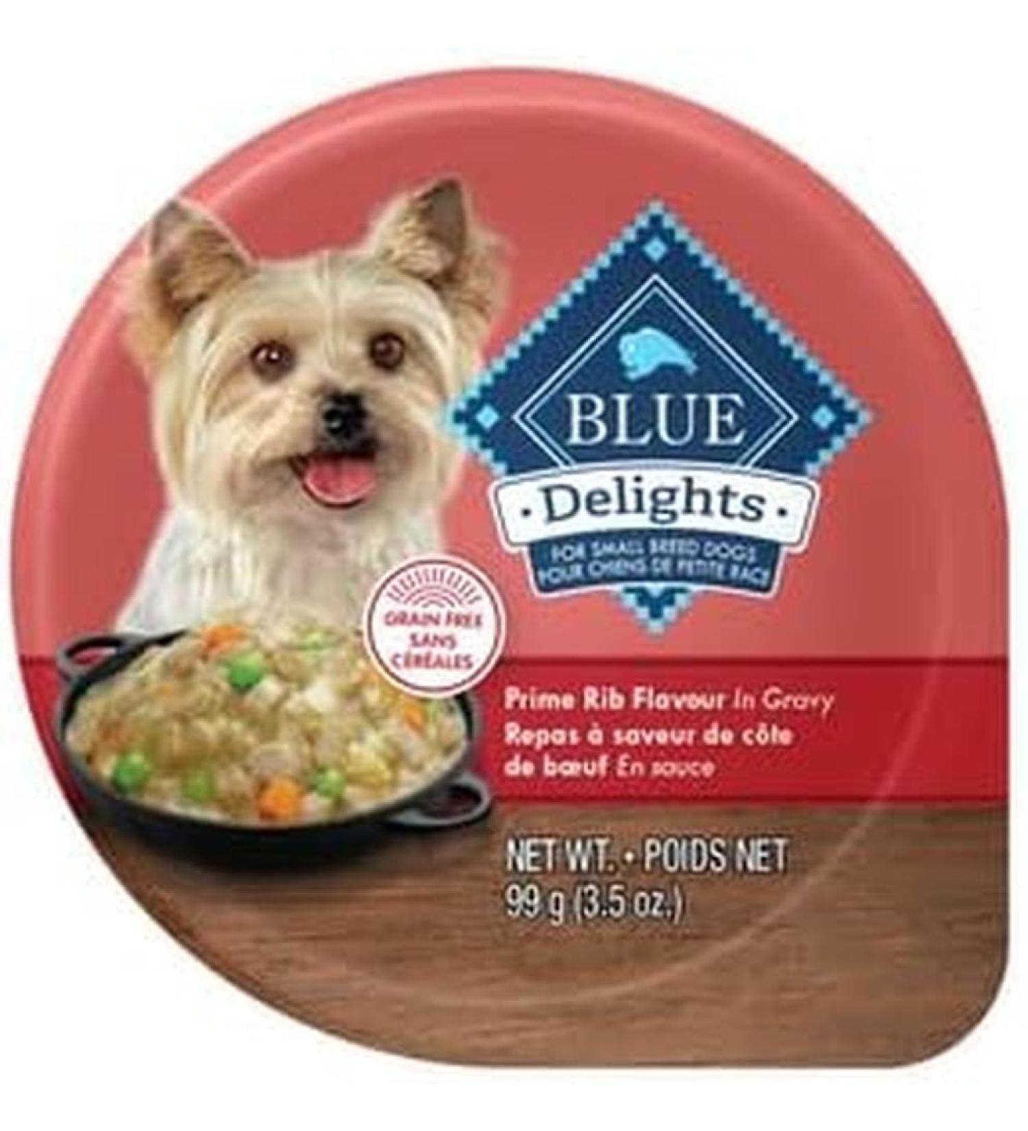 Blue Buffalo Delights Natural Adult Small Breed Wet Dog Food Cup Prime Rib Flavor in Hearty Gravy 3.5-oz (Pack of 12) Pack of 12 Prime Rib