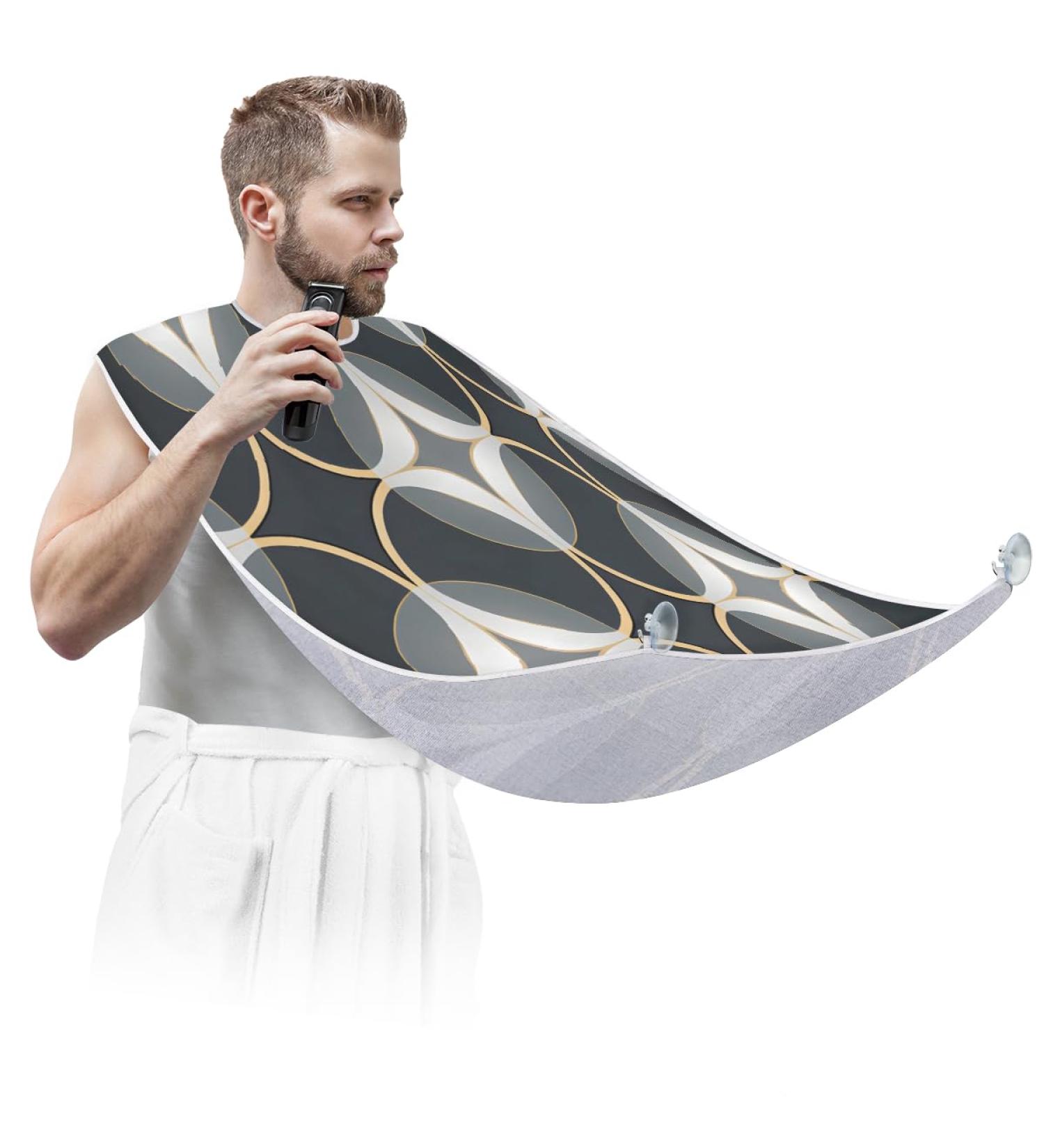 Gray Black Pattern Beard Bib Apron - Beard Hair Catcher for Men | Ideal Father's Day & Christmas Gifts with Suction Cups - Buy Online on GoSupps.com