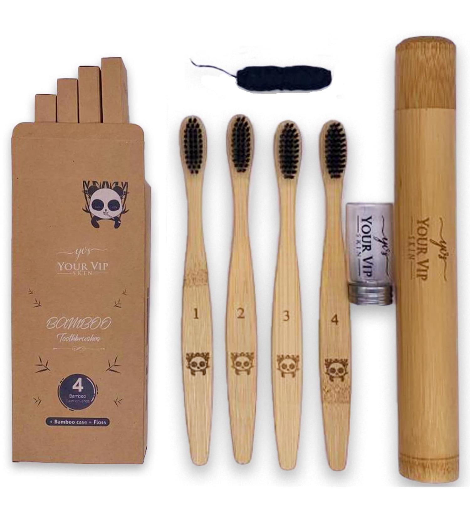 Your VIP Skin 4x Bamboo Toothbrush Set - Eco-Friendly Soft Wooden Brushes for a Sustainable Smile - Buy Online on GoSupps.com