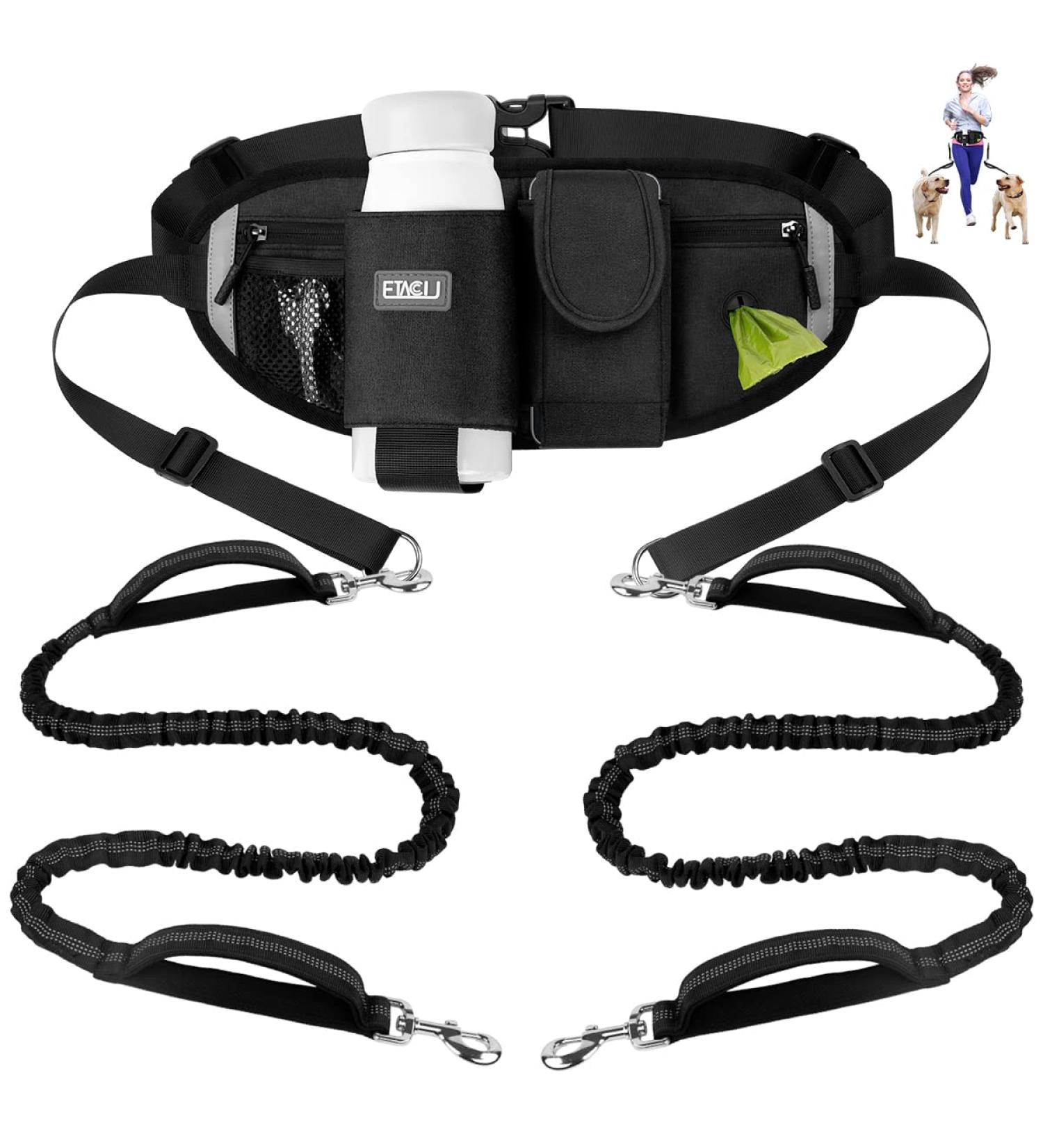 ETACCU Hands Free Dual Dog Lead for Running, Walking & Jogging - Adjustable Waist Belt with Traffic Handle - Reflective Stitching - Ideal for 2 Dogs - Buy Online on GoSupps.com