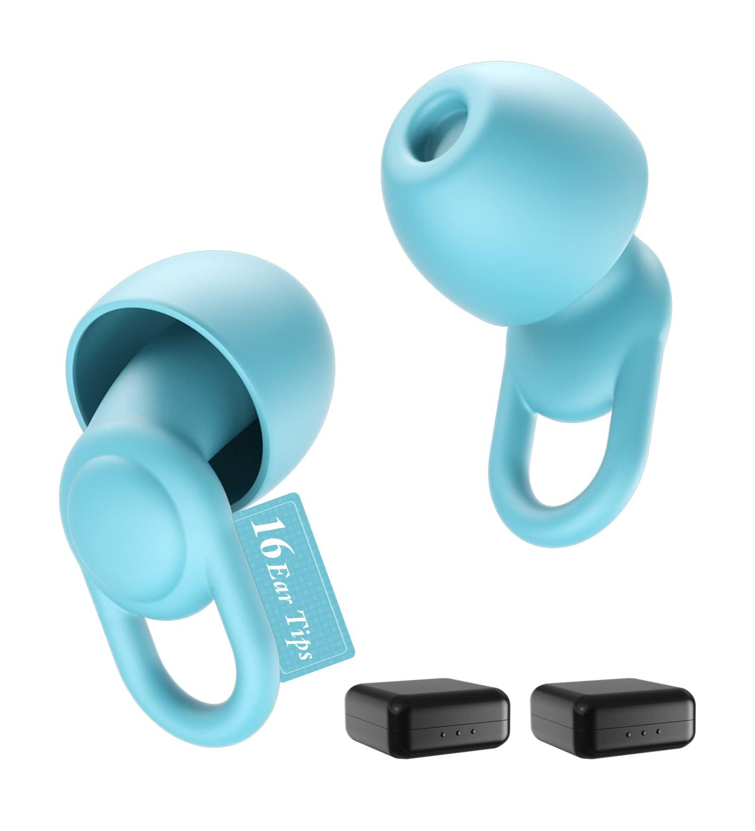 Silicone Sleep Ear Plugs - Reusable & Comfortable 16 Ear Tips for Noise Cancelling, Sensitivity, & Flights - 33dB Noise Reduction - Light Blue - Buy Online on GoSupps.com