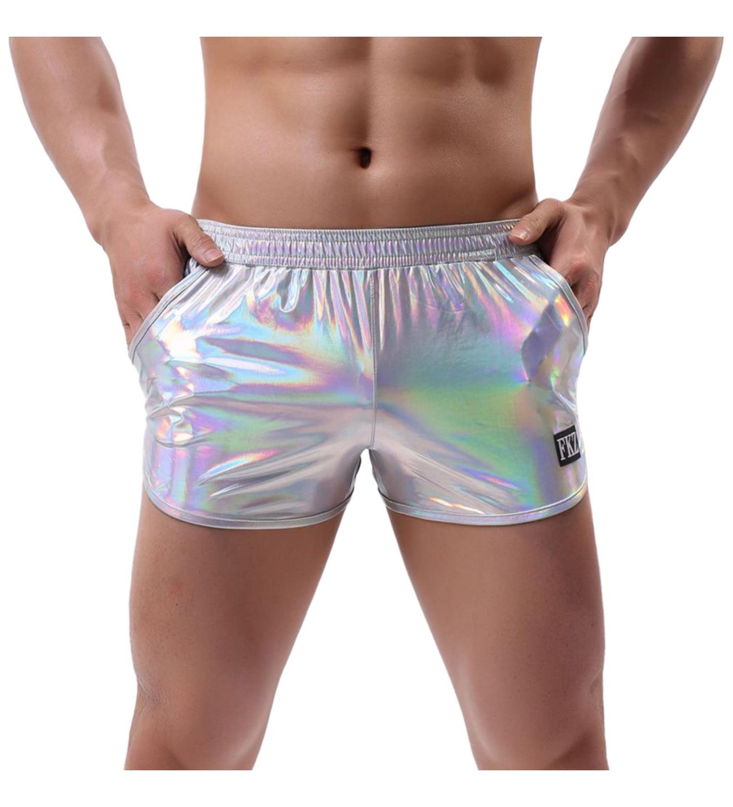 Duohropke Men's Shine Metallic Shorts | XL Silver Leather Optics Boxer Trunks for Beach & Gym - Buy Online on GoSupps.com