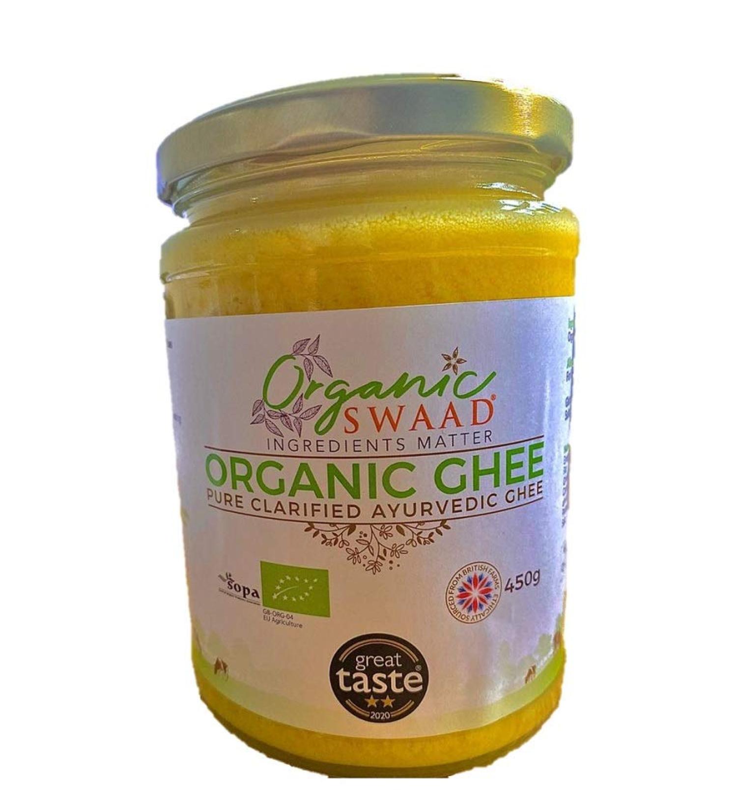 450g Great Taste 2020 Winner - Organic Certified - Grass Fed Cows English Ayurvedic Clarified Ghee by Organic Swaad - Buy Online on GoSupps.com
