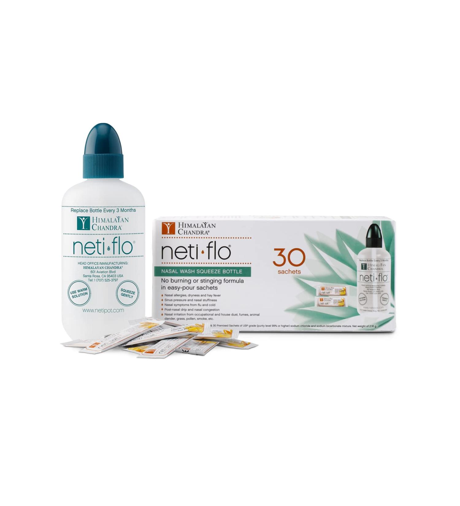Himalayan Neti Flo Nasal Wash Bottle | 30 Sachets, 10 Ounce | Natural Sinus Relief - Buy Online on GoSupps.com