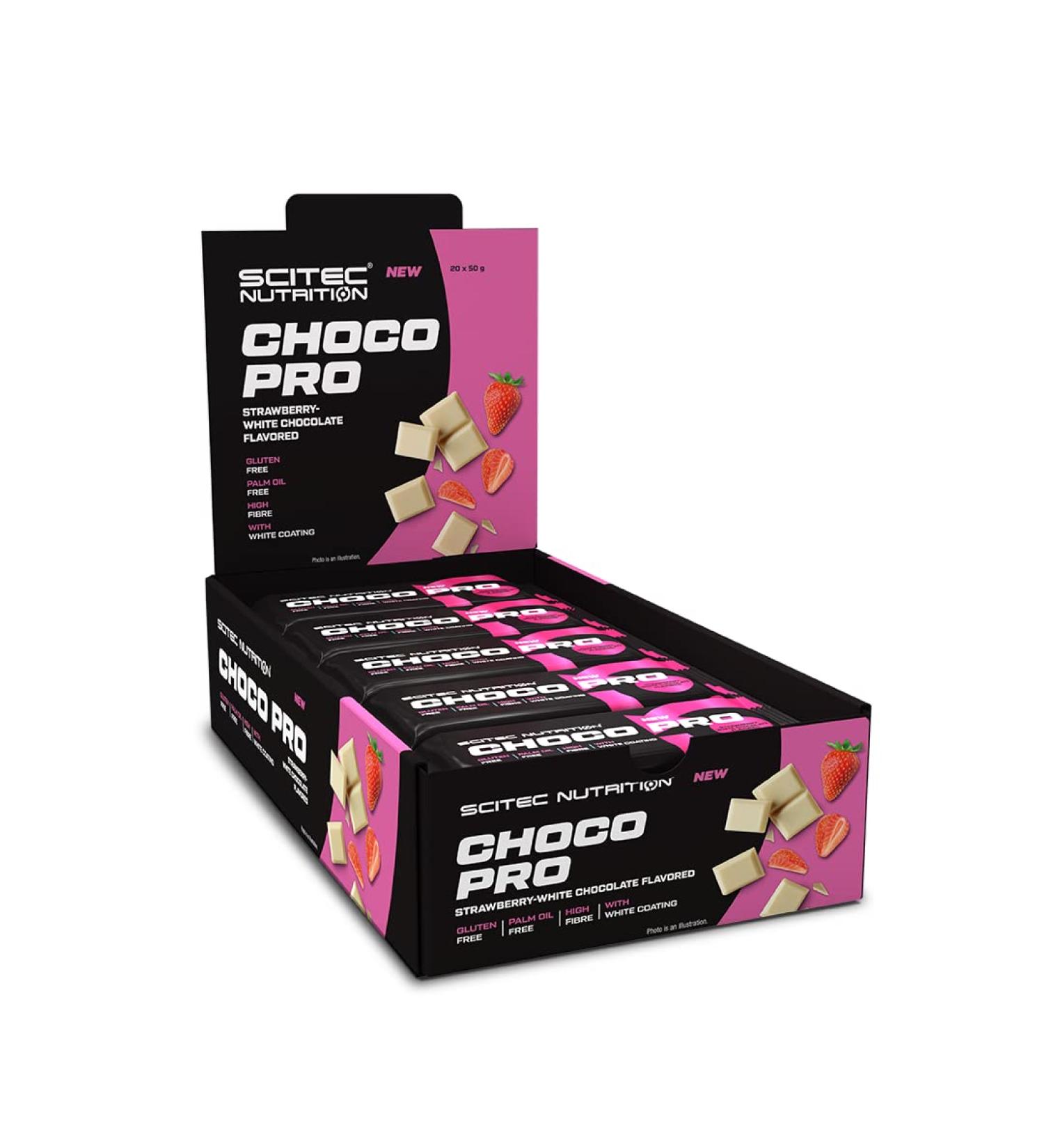 Scitec Nutrition Choco Pro Protein Bar 20x50g Strawberry-White Chocolate | No Added Sugar | Gluten-Free | Palm Oil-Free - Buy Online on GoSupps.com