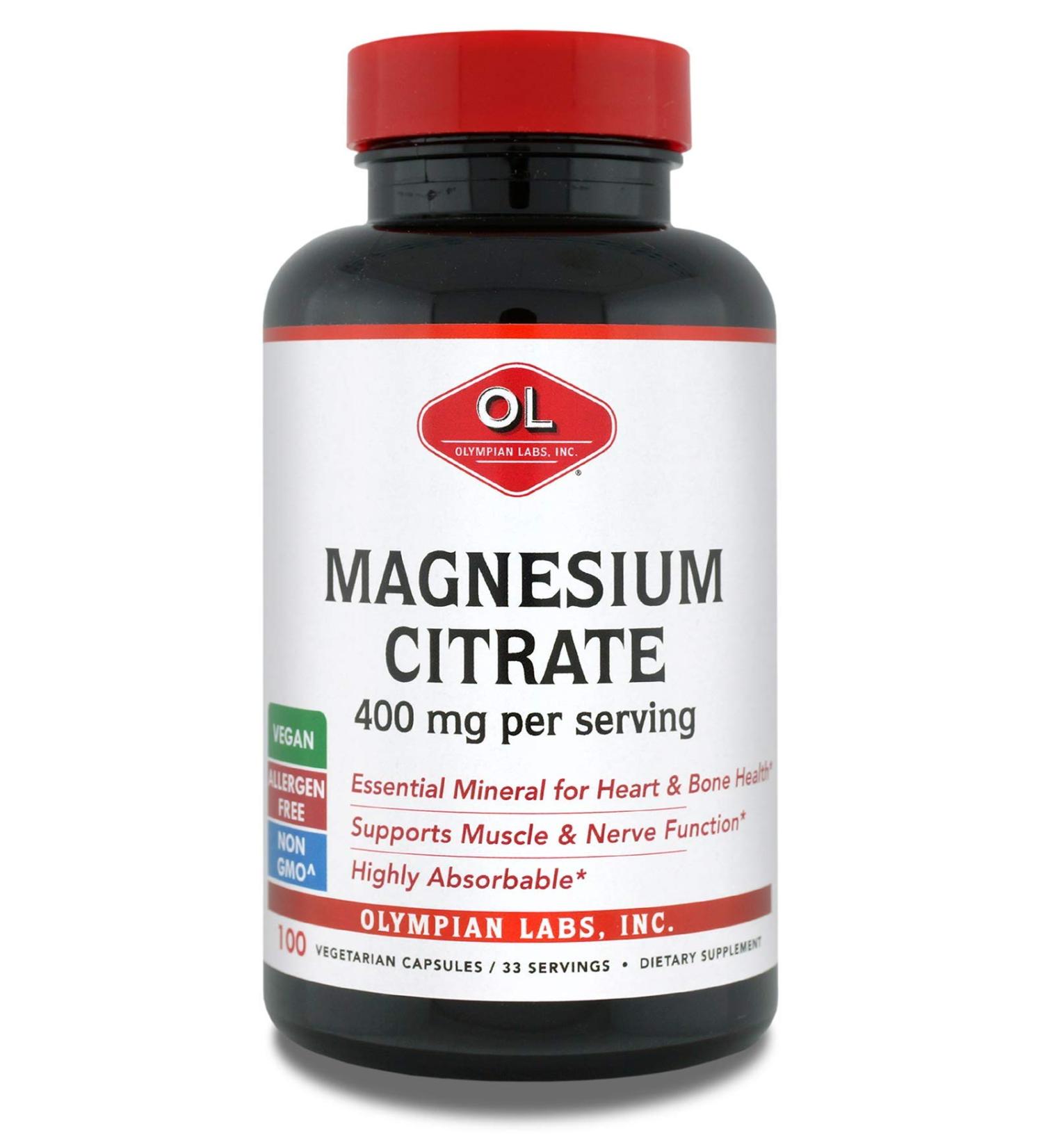 Buy Olympian Labs Magnesium Citrate 400mg - Vegan, Allergen-Free, Non-GMO Supplement for Nervous System, Muscle & Bone Health - 100 Count - Buy Online on GoSupps.com