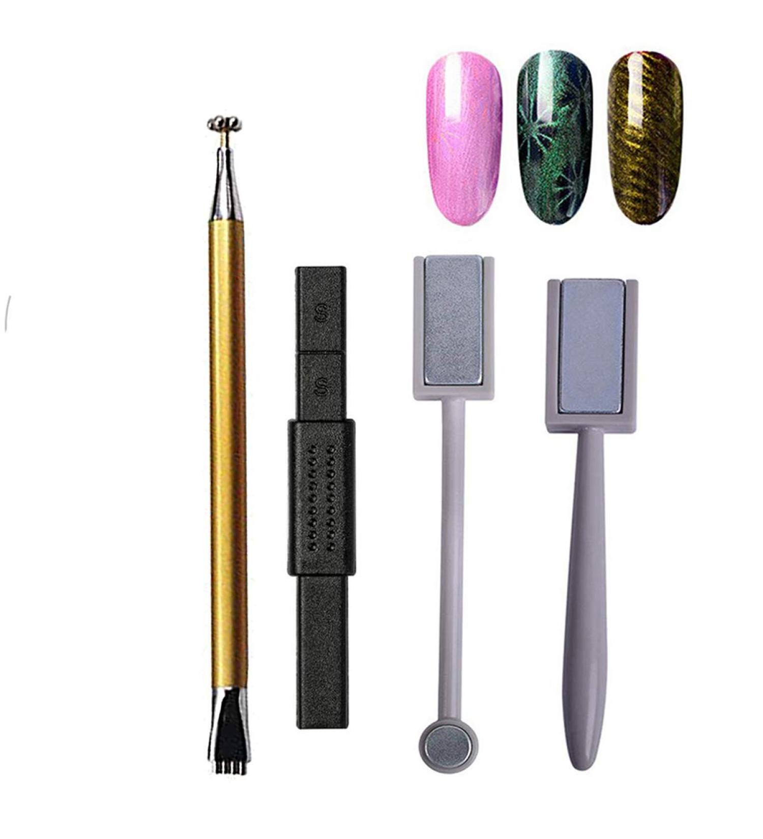 4Pcs Nail Magnet Tool Set Mwoot Double Head Flower Design Nail Magnet Pen And Strong Magnet Stick Dotting pens For DIY 3D Magnetic Cat Eye UV Gel Polish Nail Art - Buy Online on GoSupps.com