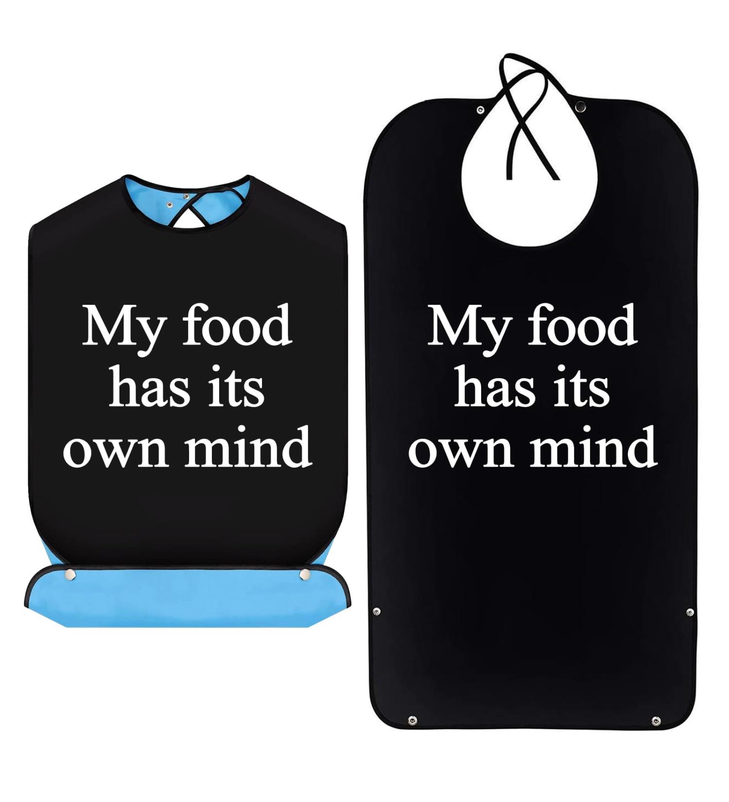 ZSTNPP Washable Funny Adult Bibs for Men Women with Crumb Catcher - Waterproof Clothing Protector for Elderly - Reusable (My Food Has Its Own Mind) - Buy Online on GoSupps.com