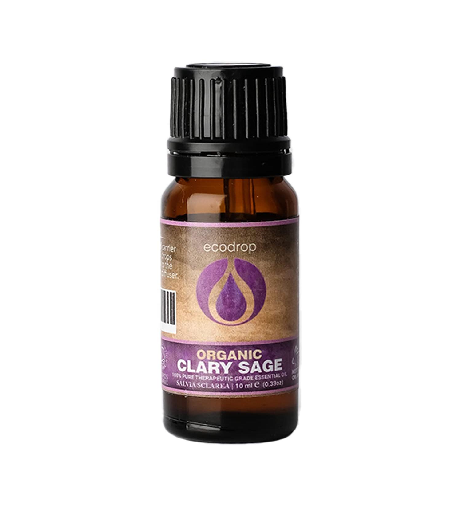 Ecodrop Clary Sage Essential Oil - 10ml Bottle | Pure & Natural Therapeutic Grade Salvia Sclarea Oil - Organic Aromatherapy for Stress Relief, Digestion & Mood | Massage & Bath Oil - Buy Online on GoSupps.com