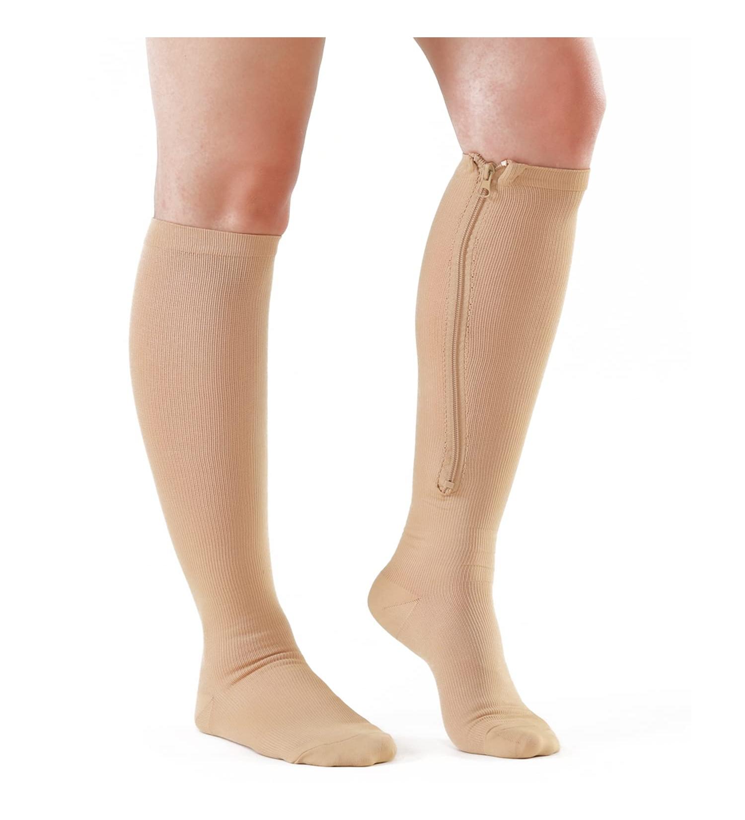 Shop 2 Pairs Medical Zipper Compression Socks 15-20mmHg for Women & Men - Knee High X-Large Beige - Buy Online on GoSupps.com