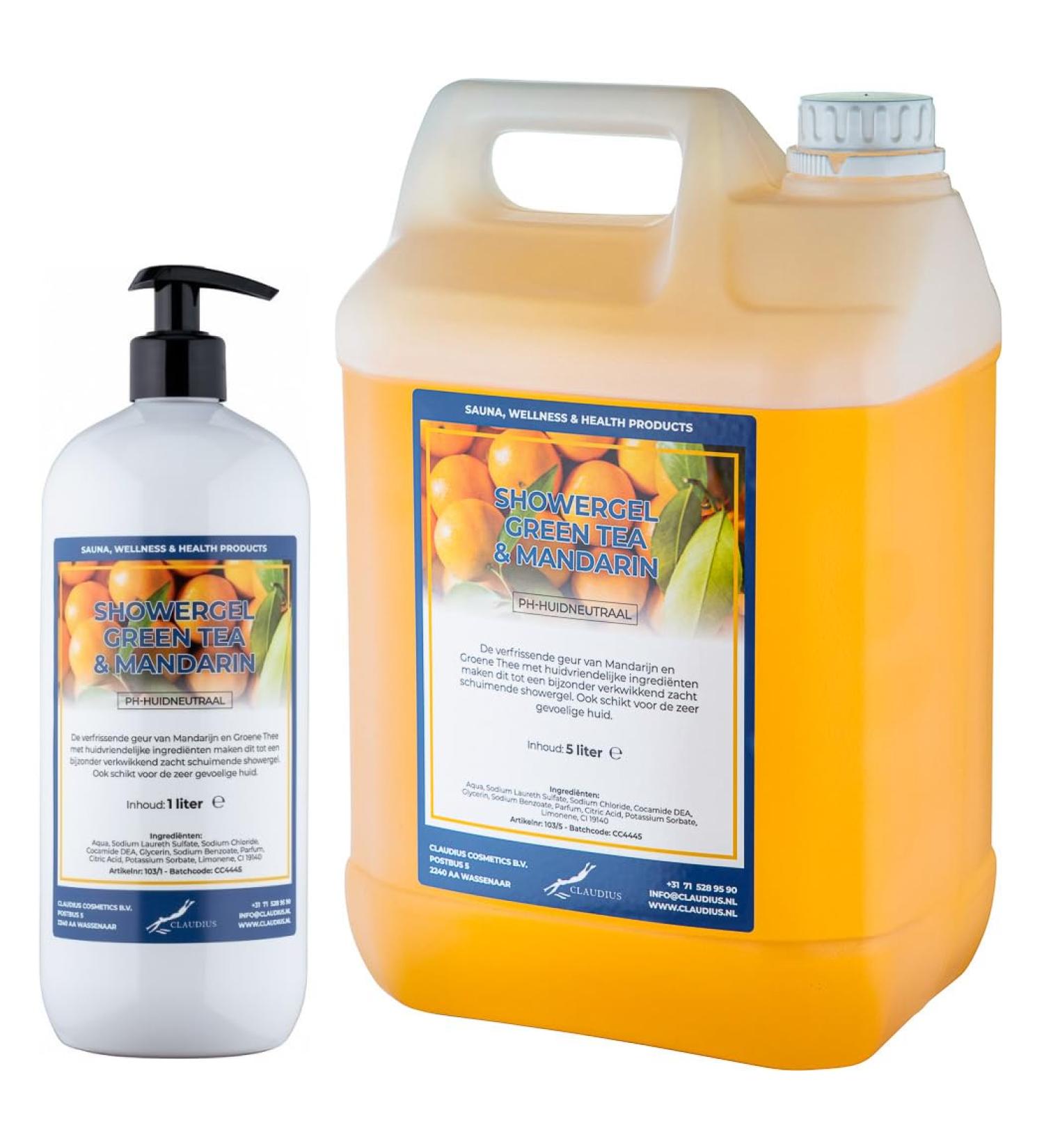 Claudius Showergel Green Tea & Mandarin 5 liter + 1 liter met pomp wit