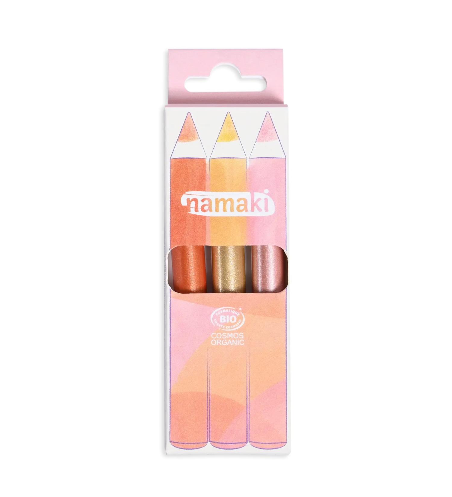 Kids Glittery Jumbo Organic Makeup Pencils - Copper Gold Pink - Cosmos Organic Certified - Namaki - Buy Online on GoSupps.com