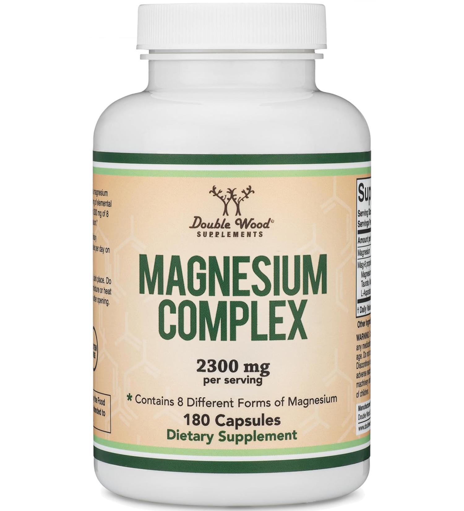 Magnesium Complex Supplement 180 Capsules (426mg Elemental Magnesium Provided by 2,300mg of Eight Different Forms of Magnesium) MAG-8 Provides 100% Daily Recommended Value of Magnesium by Double Wood - Buy Online on GoSupps.com
