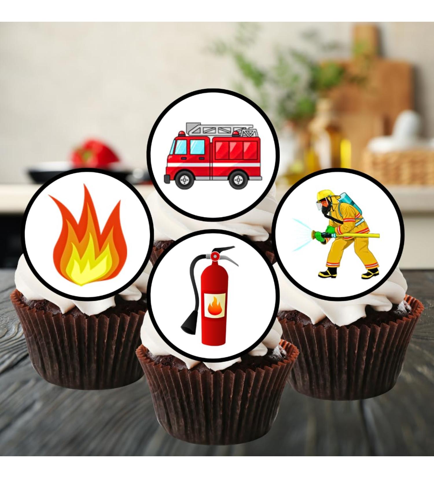PRECUT Fire Engine Cupcake Toppers Fire Service Edible Cake Decorations Edible Fireman Decorations Fire Engine Cupcake Toppers Fire Cake Toppers (Pack of 24) - Buy Online on GoSupps.com