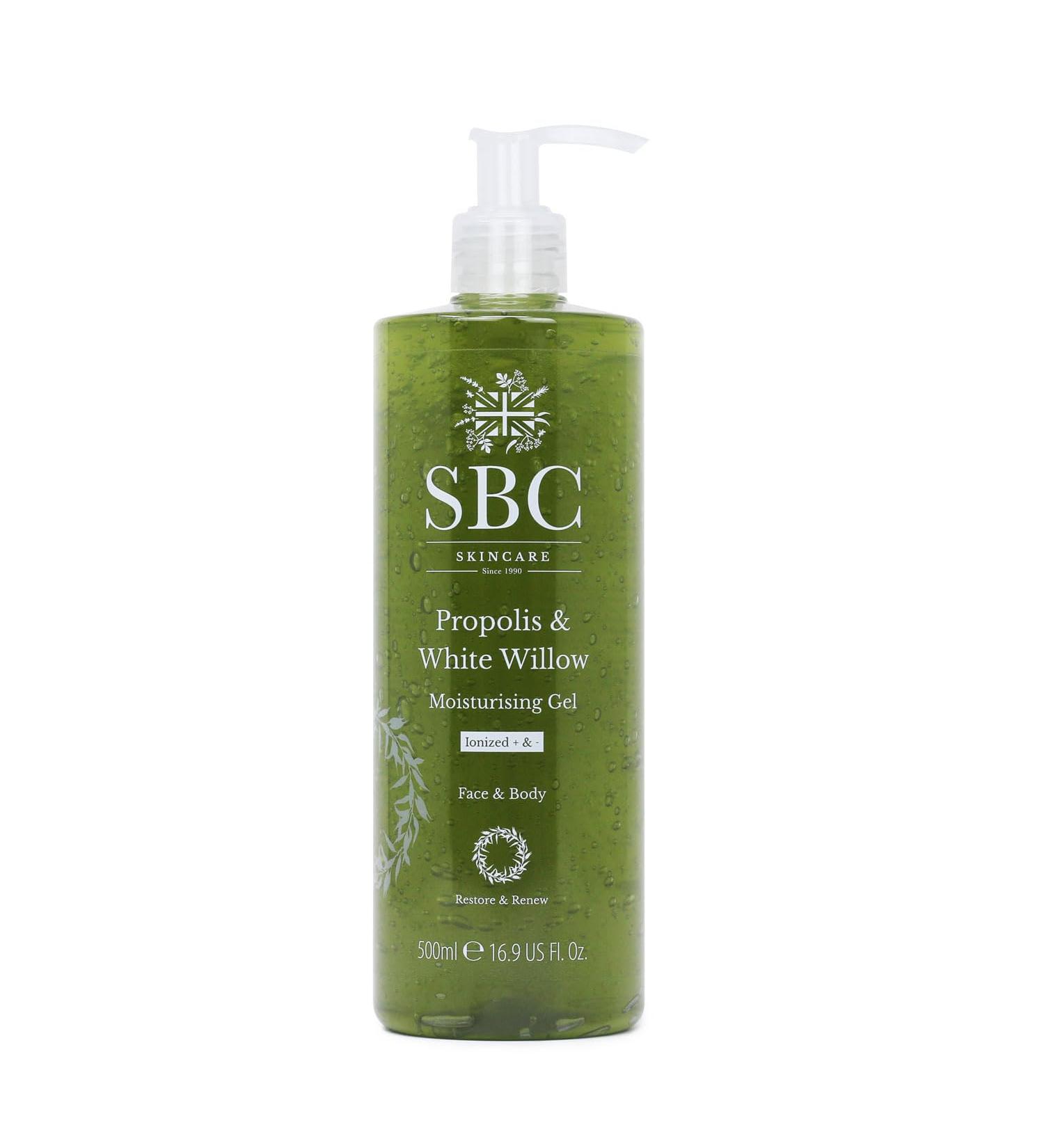 SBC Skincare Propolis & White Willow Moisturising Gel 500ml - Lightweight Face and Body Gel Moisturiser for Sensitive Reactive or Blemish-Prone Skin - Buy Online on GoSupps.com