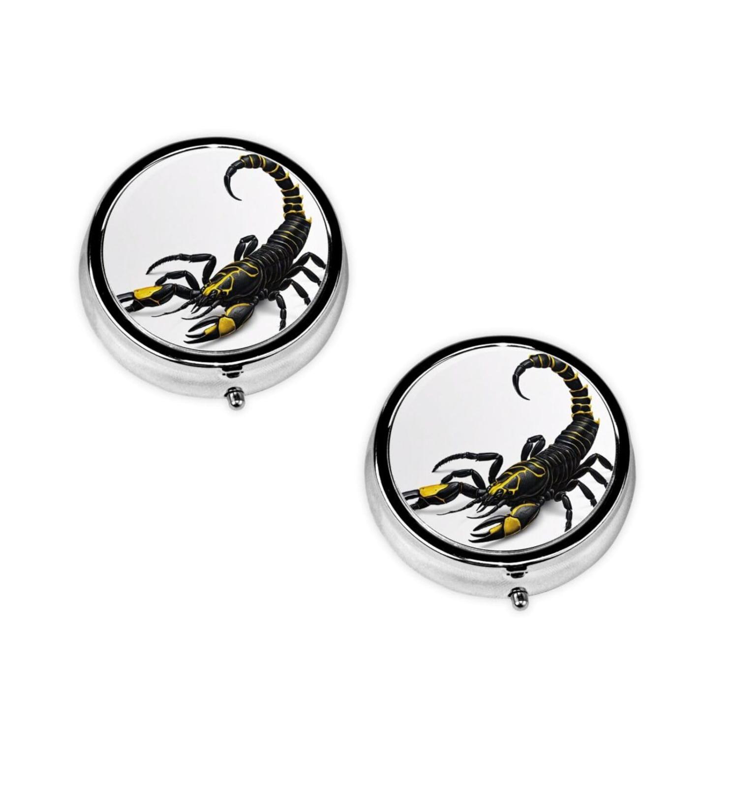 Buy Scorpion Printed Mini Round Pill Box - 3 Compartment Travel Organizer for Medicine | Portable Pill Case for Home & Office Use - Buy Online on GoSupps.com