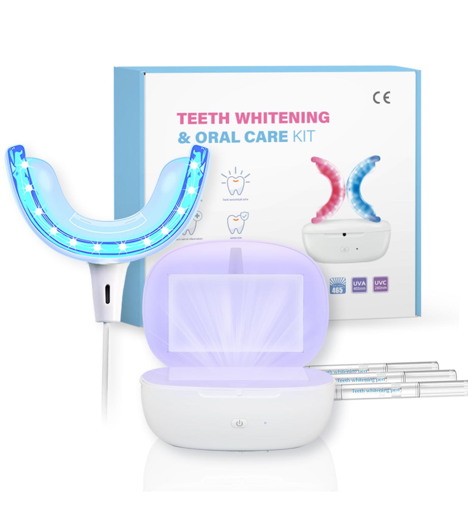 Teeth Whitening Kit - Upgraded Disinfection Box 32 LED Fast Whitener & Gel Pens for Sensitive Teeth - Buy Online on GoSupps.com