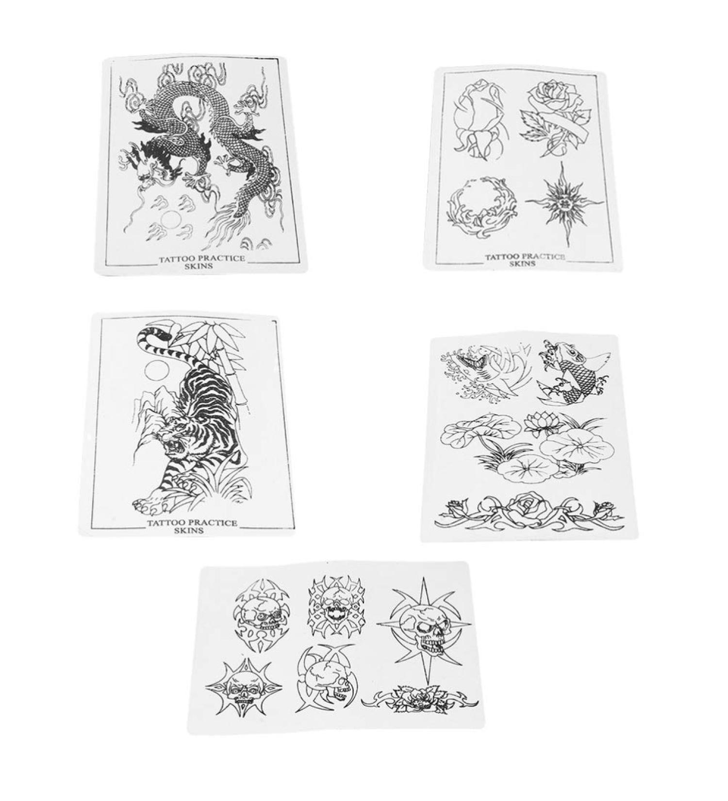 HEALLILY Tattoo Practice Skin with Design Temporary Tattoos Stickers Preprinted Practicing Sheet for Tattoo Learning Training 5pcs - Buy Online on GoSupps.com
