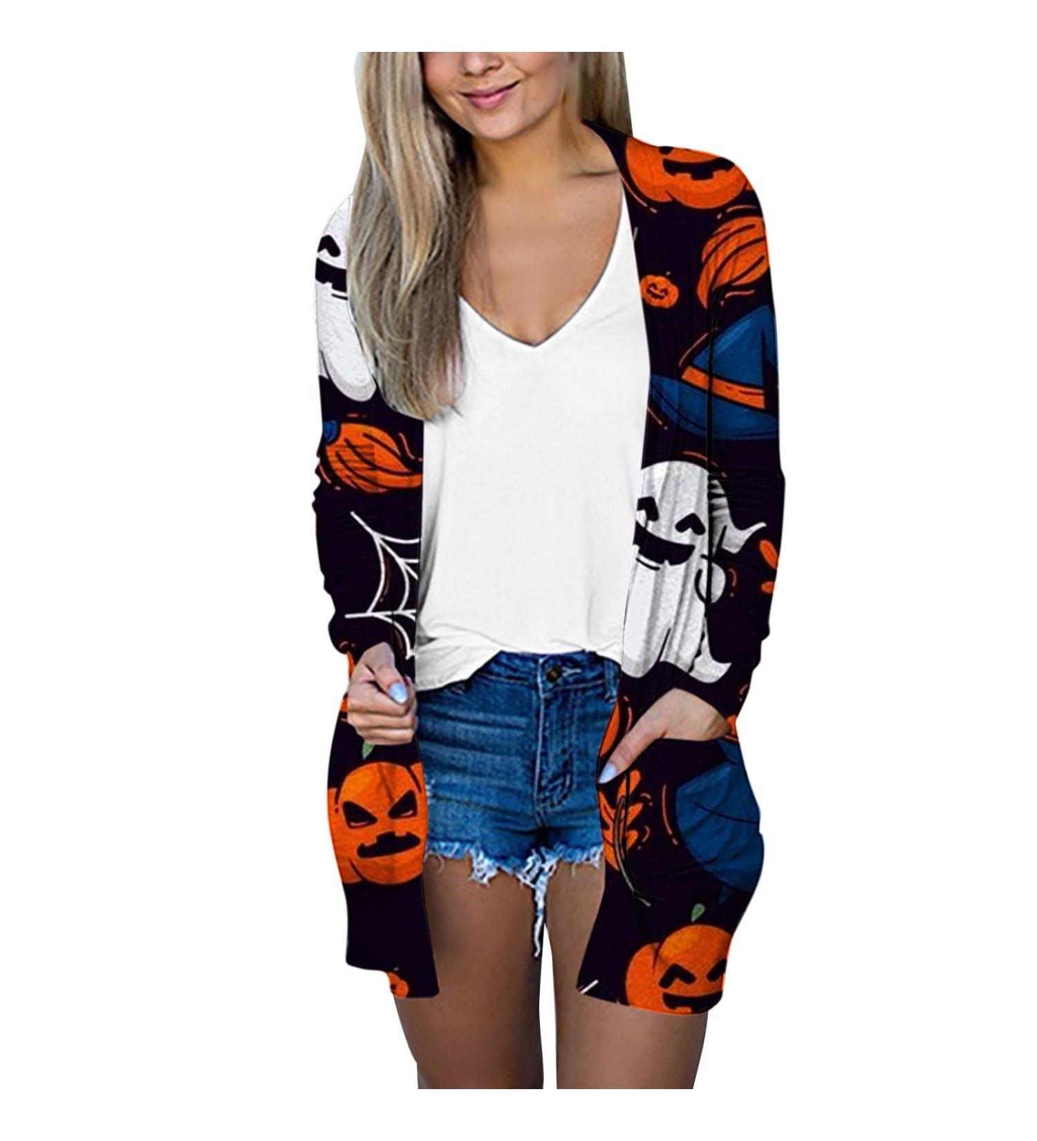 ToddlBy Halloween Costumes Buttonless Floral Print Medium Length Thin Cardigan Casual Cardigan Loose Knit Cardigan Dark Blue Small - Buy Online on GoSupps.com