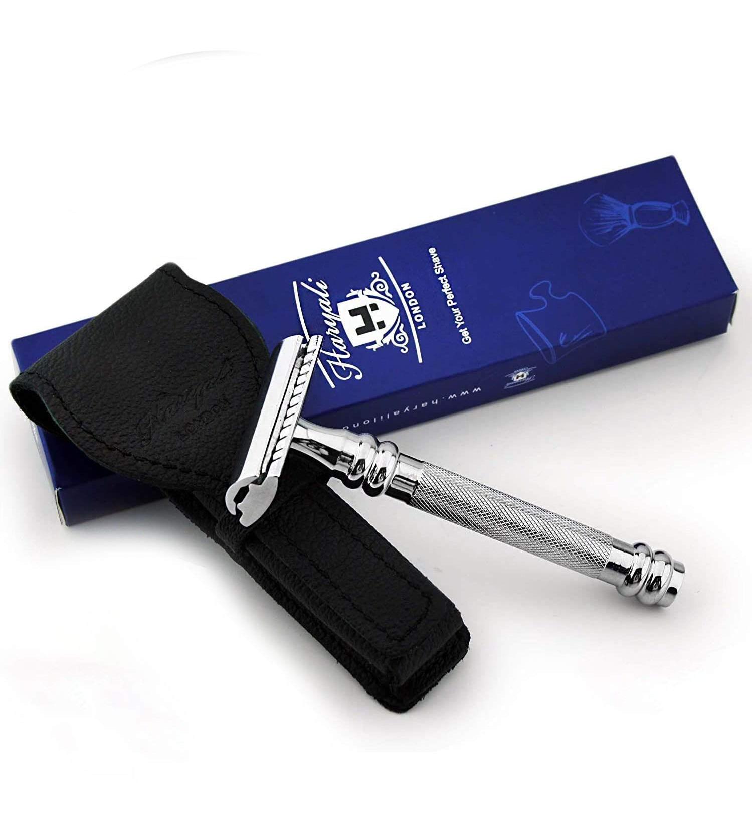 Classic Safety Grass Knife & Cowhide Cover | Stainless Steel Perfection for On-the-Go | Ideal Gift for Care & Shaving Enthusiasts - Buy Online on GoSupps.com