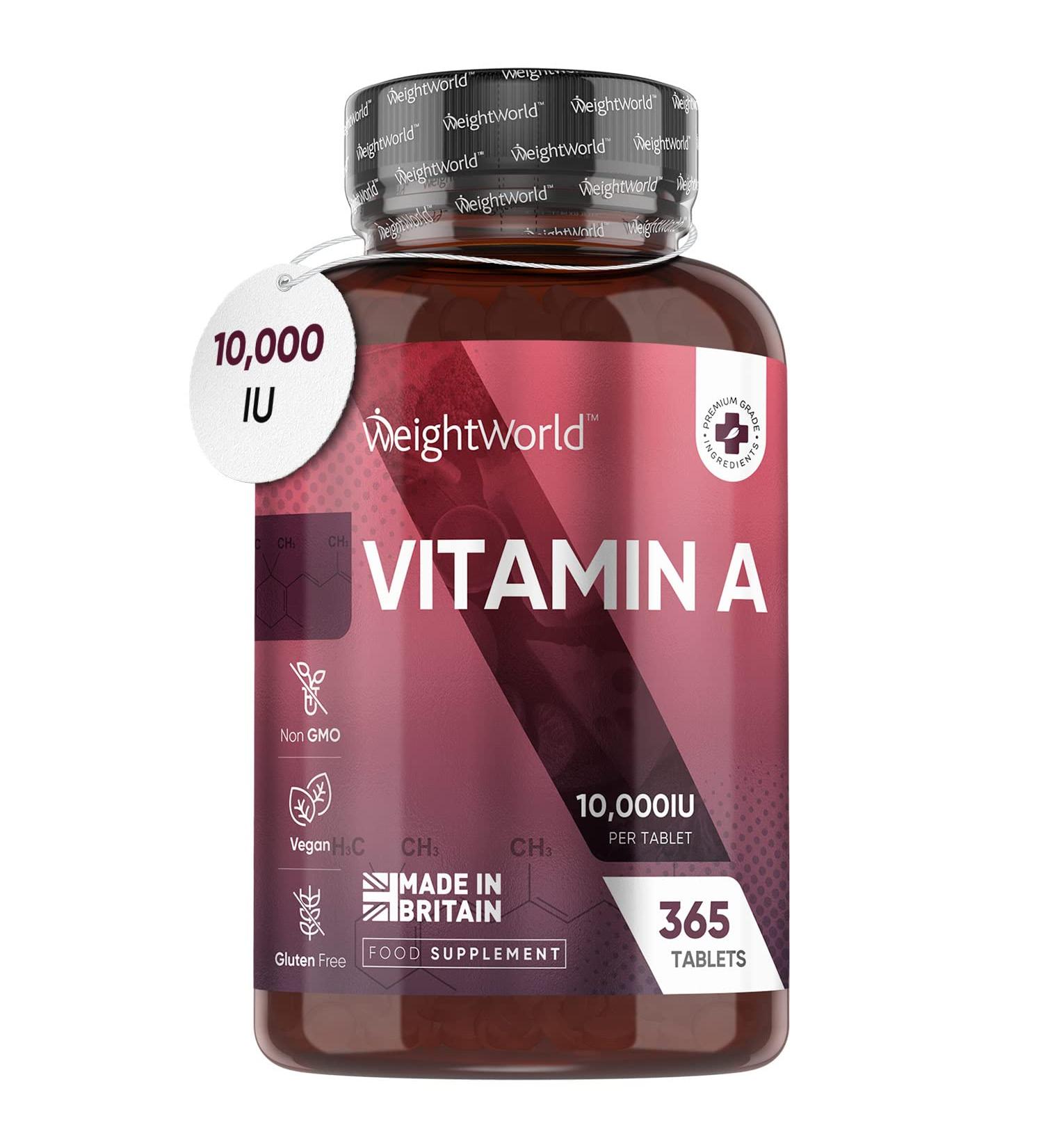 Vitamin A 10,000IU - 1 Year Supply (365 Vegan Tablets) - Bioavailable Retinyl Acetate for Eye & Skin | Made in UK - Buy Online on GoSupps.com