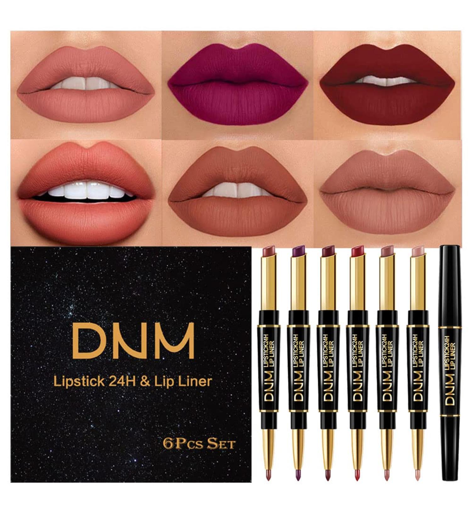 6Pcs Lip Liner and Lipstick Set - DNM Chestnut Nude Dark Red Matte Pens Makeup for Black Mature Women - Long Lasting 24H - A01 - Buy Online on GoSupps.com