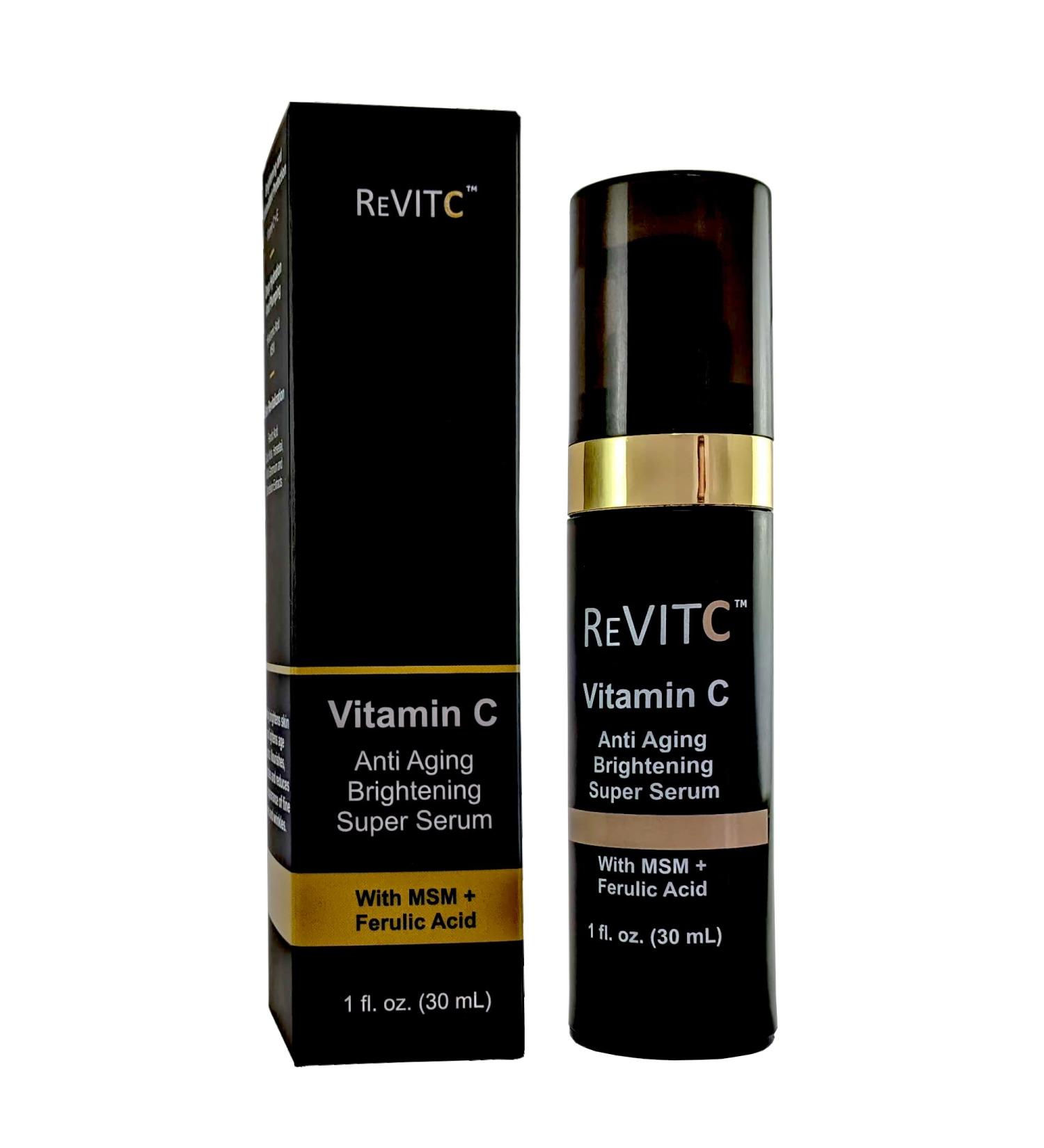ReVitC Vitamin C Anti-Aging Super Serum - Anti-Wrinkle Face & Neck Treatment with Hyaluronic Acid MSM & Ferulic Acid | International Shipping - Buy Online on GoSupps.com