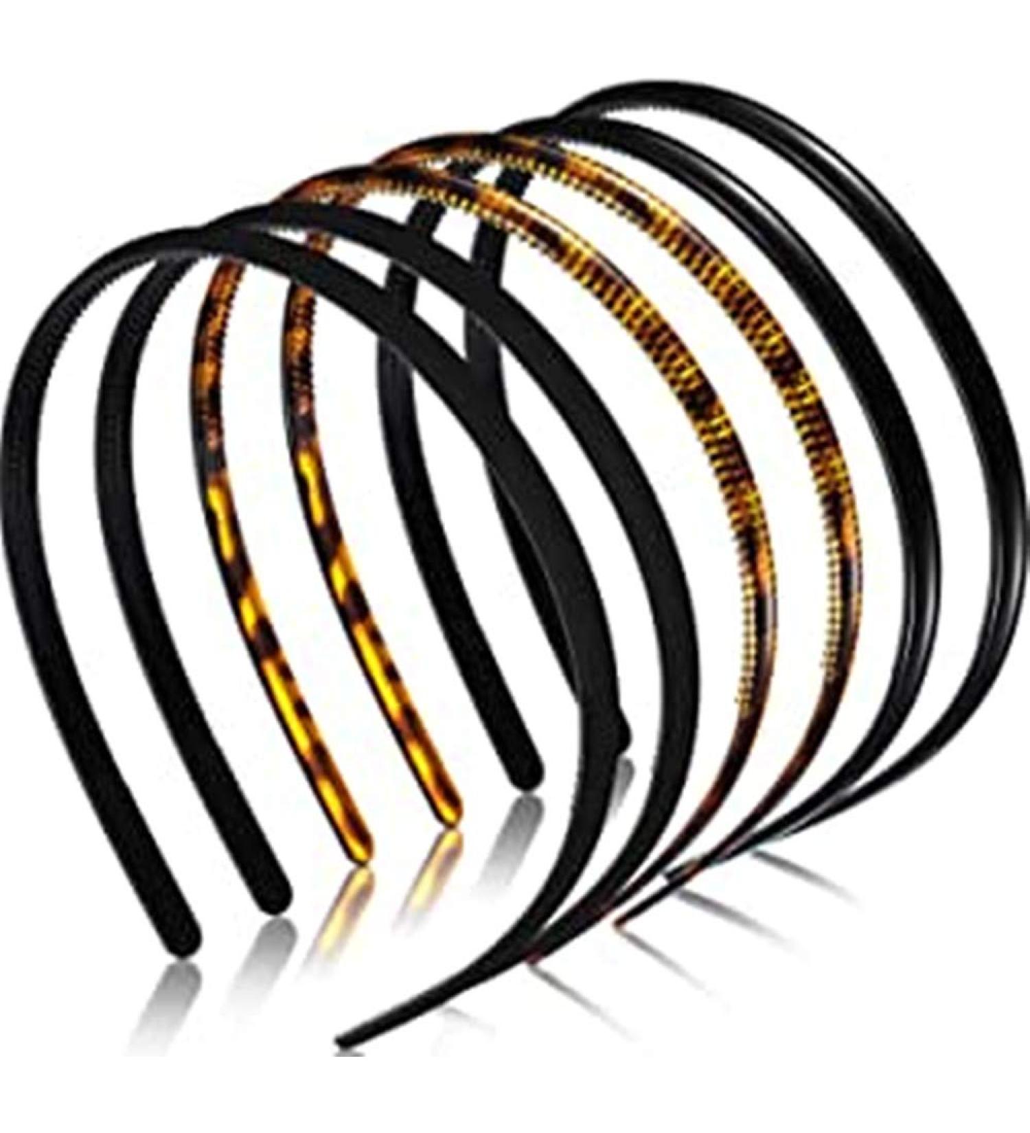 Cheeroyal 6 Pieces Plastic Plain Headbands Teeth Comb Headbands Skinny DIY Hair Bands Headbands for Women Girls (black+leopard print coffee+rubber black) - Buy Online on GoSupps.com
