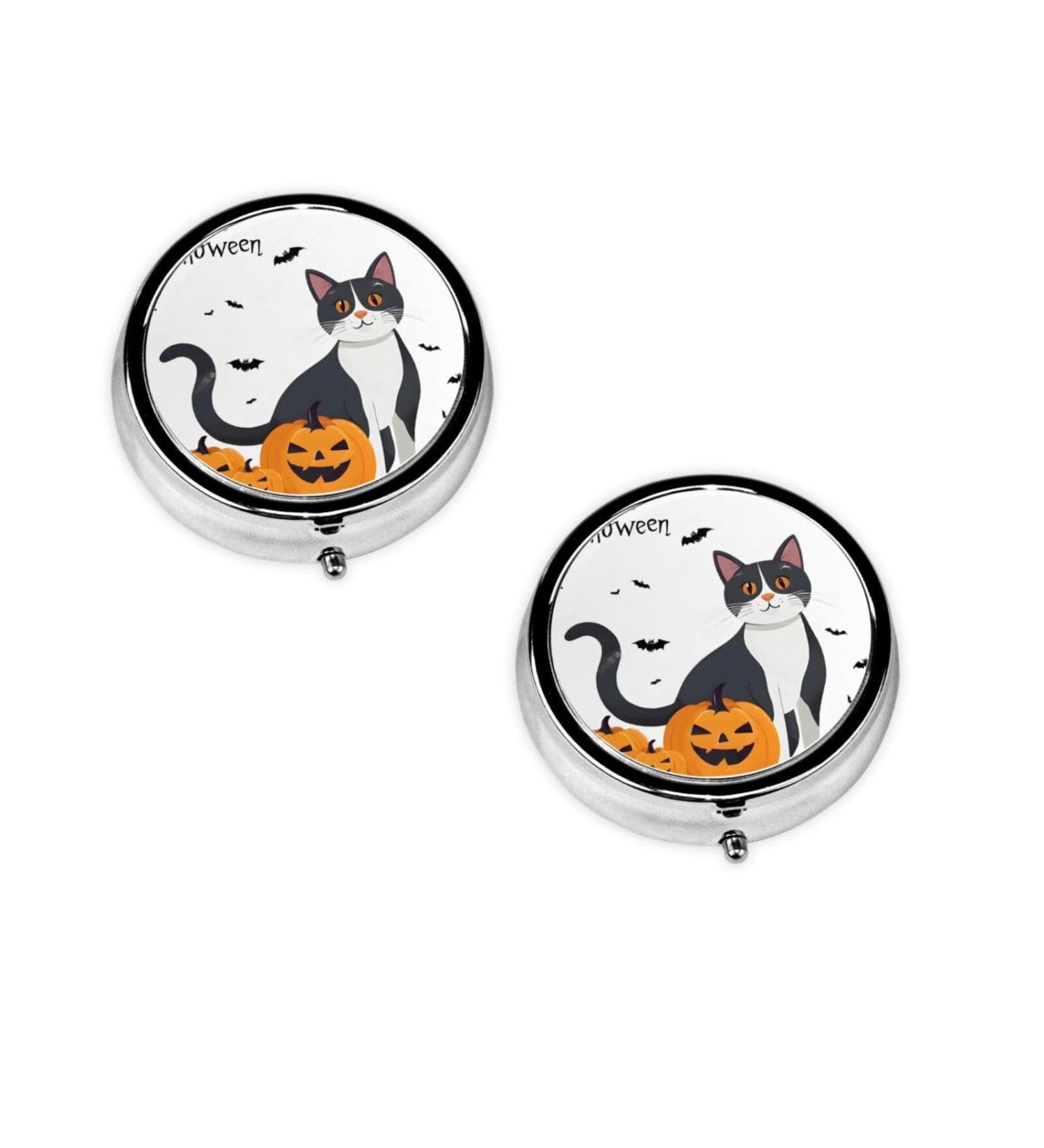 Happy Halloween Trick Or Treat Mini Round Pill Box | 3 Compartment Portable Pill Organizer for Travel Home & Office - Buy Online on GoSupps.com