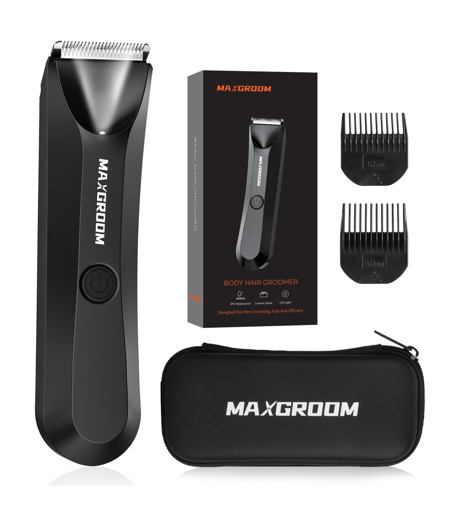 Body Hair Trimmer for Men - IPX7 Waterproof Electric Groin & Pubic Hair Shaver with LED Light Ceramic Blade USB Rechargeable & Travel Pouch - Buy Online on GoSupps.com