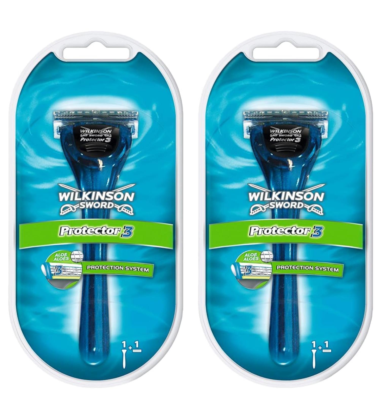 Buy Wilkinson Sword Protector 3 Men's Razor - 2 Pack with 1 Razor Blade | International Shipping Available - Buy Online on GoSupps.com