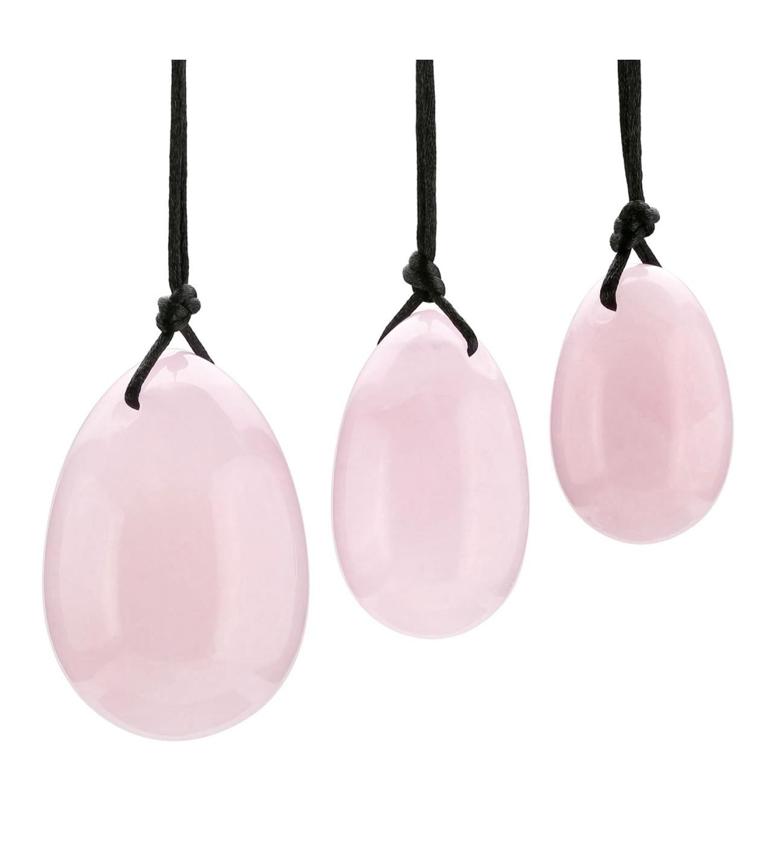 JSDDE YONI EIER - Rose Quartz Egg Massage Stone for Women | 3 Sizes Drilled Silk Cord & Instructions for Muscle Relaxation - Buy Online on GoSupps.com