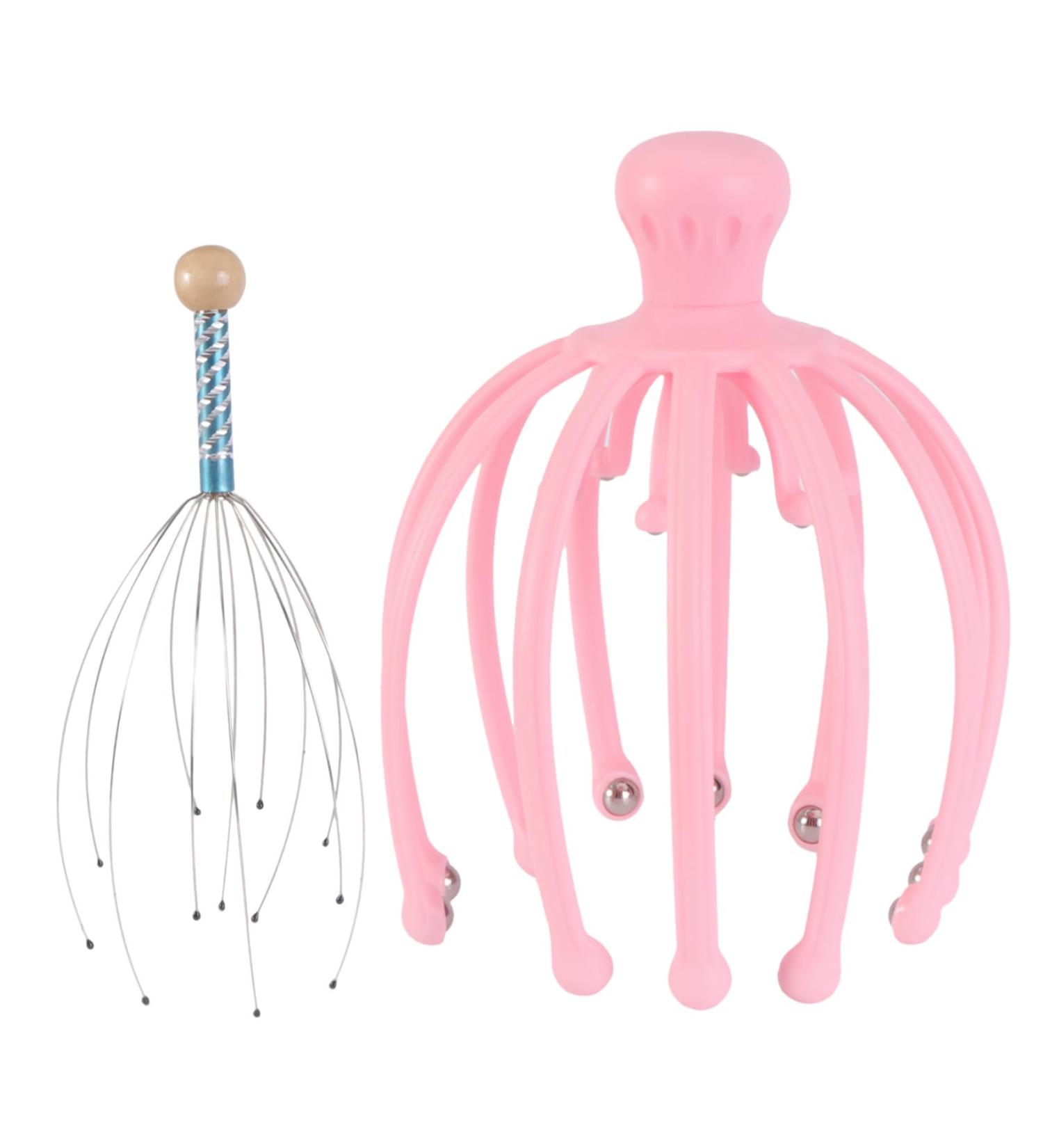 Frcolor Handheld Head Massager - Acupuncture Steel Tool for Ultimate Relaxation | Braided Spa Head Gripper with Wooden Beads in Pink - Buy Online on GoSupps.com