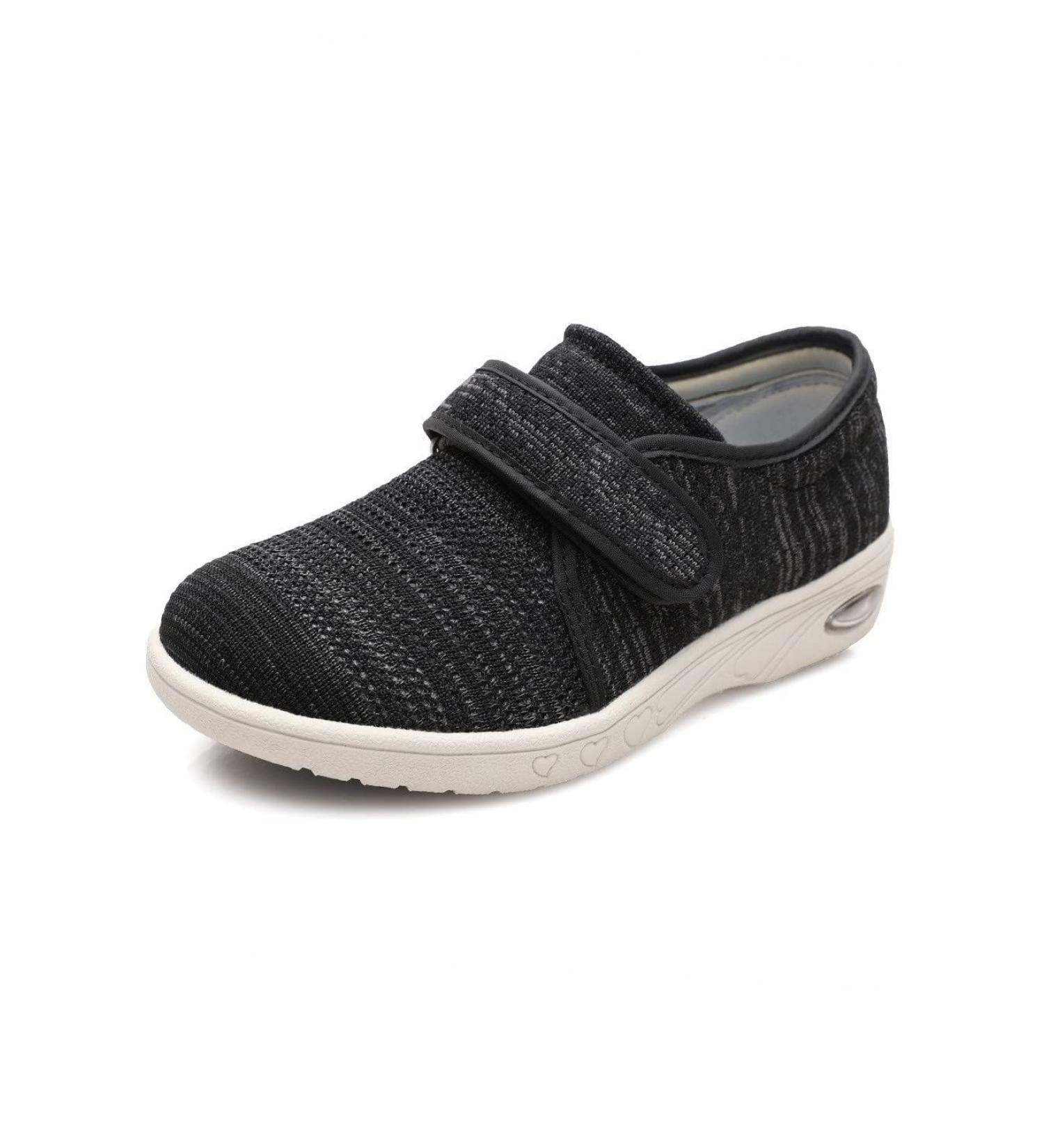 DENACARE Women's Wide Width Shoes with Adjustable Closure for Diabetic Edema Plantar Fasciitis Bunions Swollen Feet - SW3 Black/Grey - Buy Online on GoSupps.com