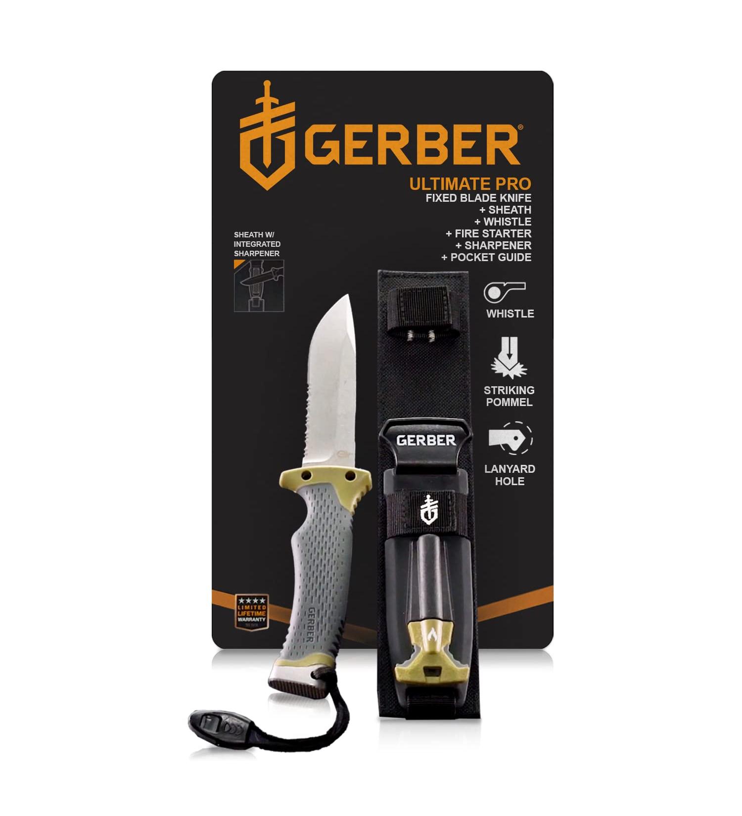 Gerber Gear Ultimate Knife with Fire Starter & Sharpener, 4.75 Blade - 31-003941 - Buy Online on GoSupps.com
