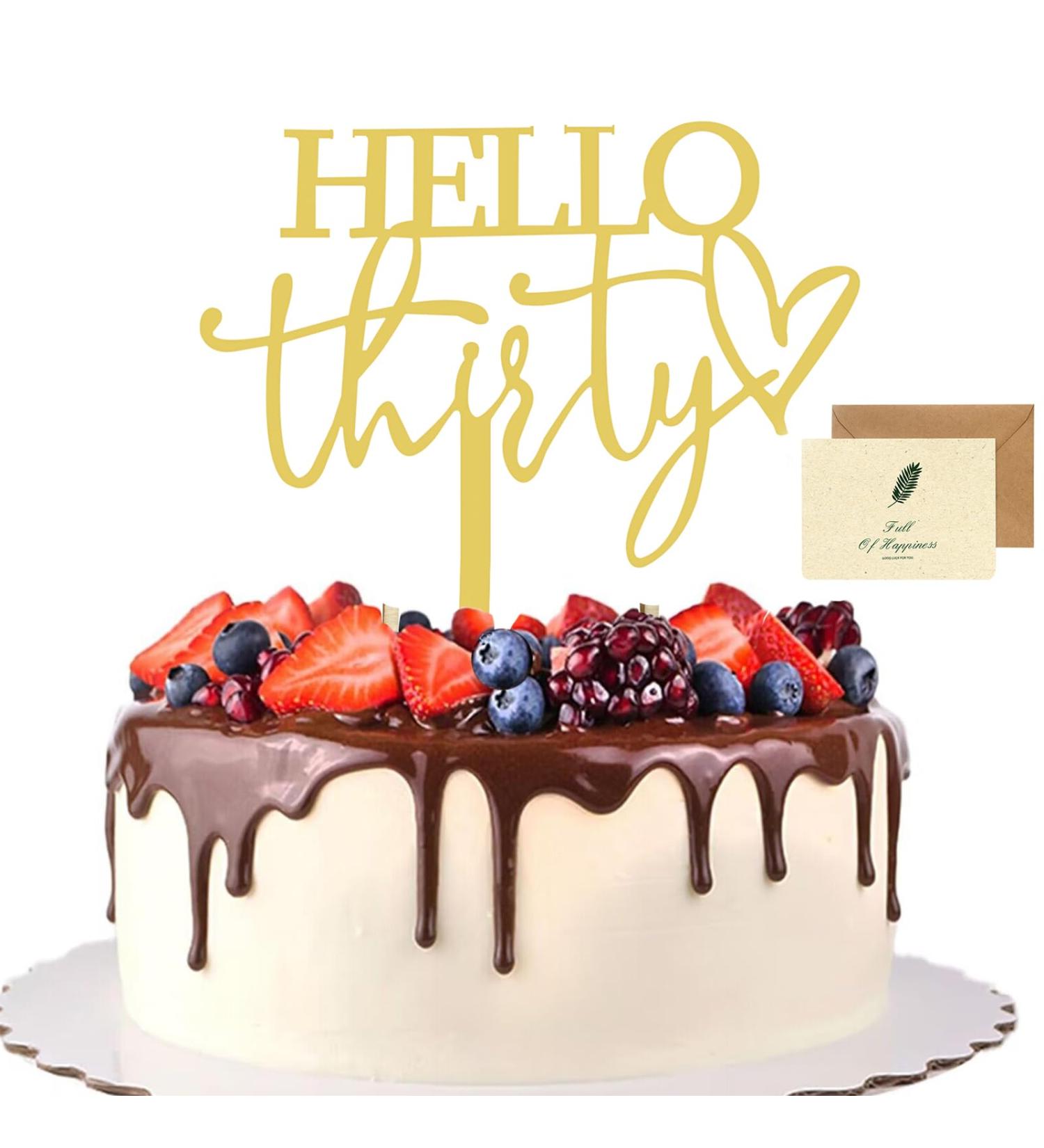 SwirlColor 30th Birthday Cake Topper Personalised Hello Thirty Cake Topper Gold Acrylic Cake Topper 30th Birthday Decorations with A card - Buy Online on GoSupps.com