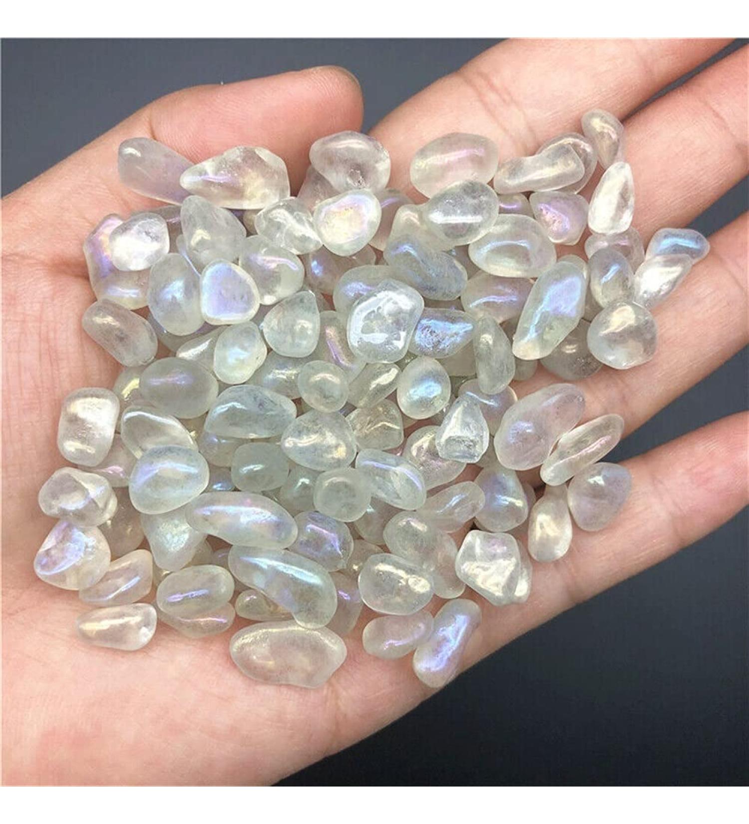 8-12mm Titanium Rainbow Aura White Quartz Crystal Stone Moonstone Gravels DecorationStones and Crystals 50g Home Goods - Buy Online on GoSupps.com