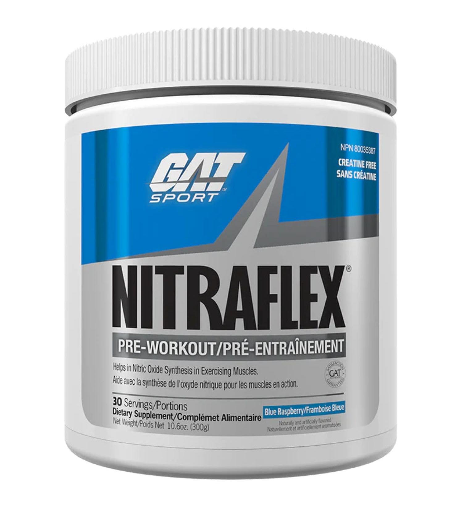 GAT-Sports Nitraflex Pre-Workout Powder | Increases Nitric Oxide Production Boosts Strength Energy Focus & Exercise Performance | 30 Servings (Blue Raspberry) - Buy Online on GoSupps.com