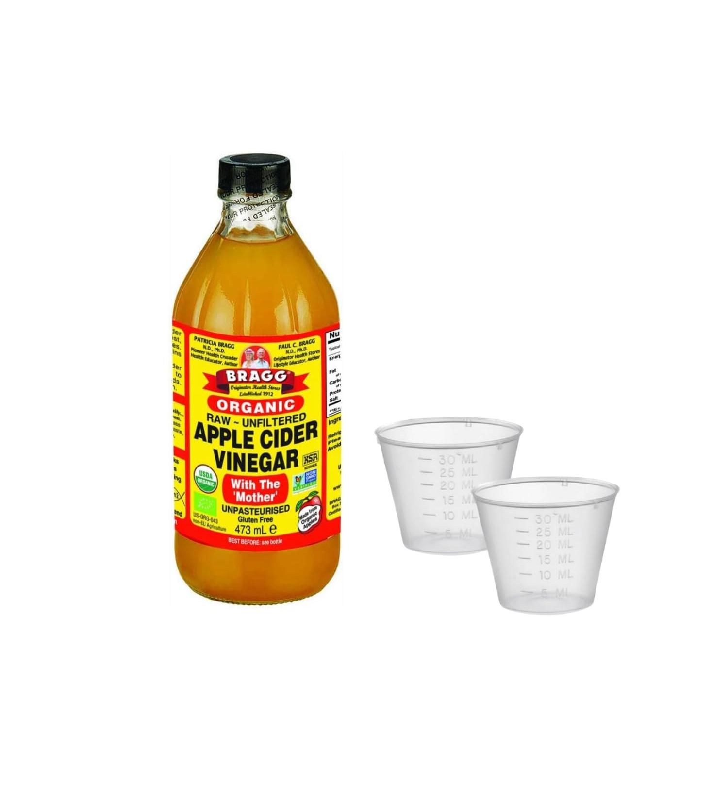 Braggs Organic Apple Cider Vinegar With The Mother 473ml with Free 2 x 30ml cup | Raw-Unfiltered | Certified Organic - Buy Online on GoSupps.com