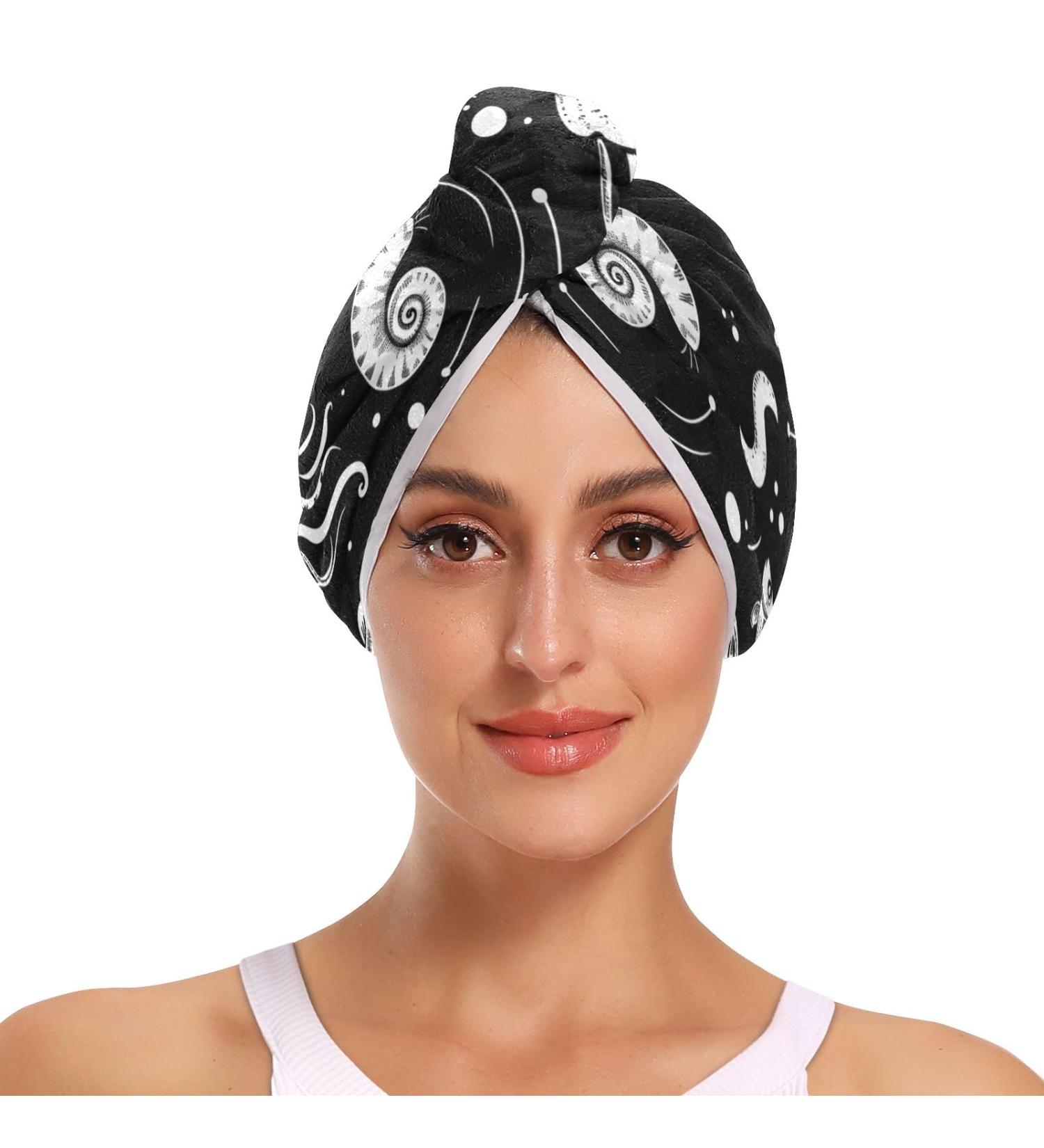 Jellyfish Snail Shell Starfish Hair Towel 2 Pack | Super Absorbent Quick Dry Hair Turbans for Women & Girls - Buy Online on GoSupps.com