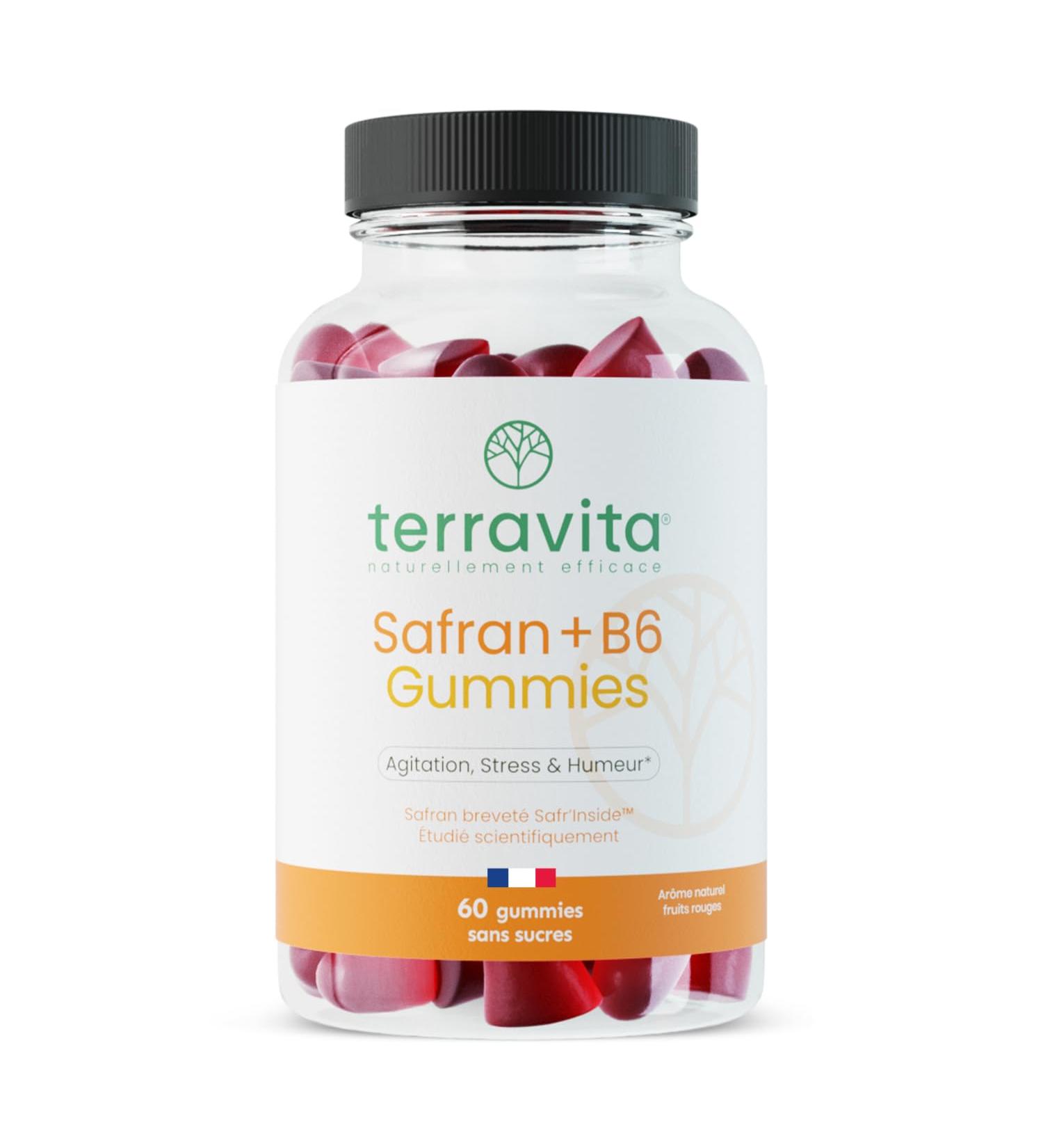 Gummies SAFRAN + Vit B6 | 60 Gummies Brevet s Safr inside | Safran Rouge Sargol | Adultes et Enfants | Concentration - Anti-Stress - Humeur Positive | 30 Jours de Cure | Made in France | Terravita - Buy Online on GoSupps.com