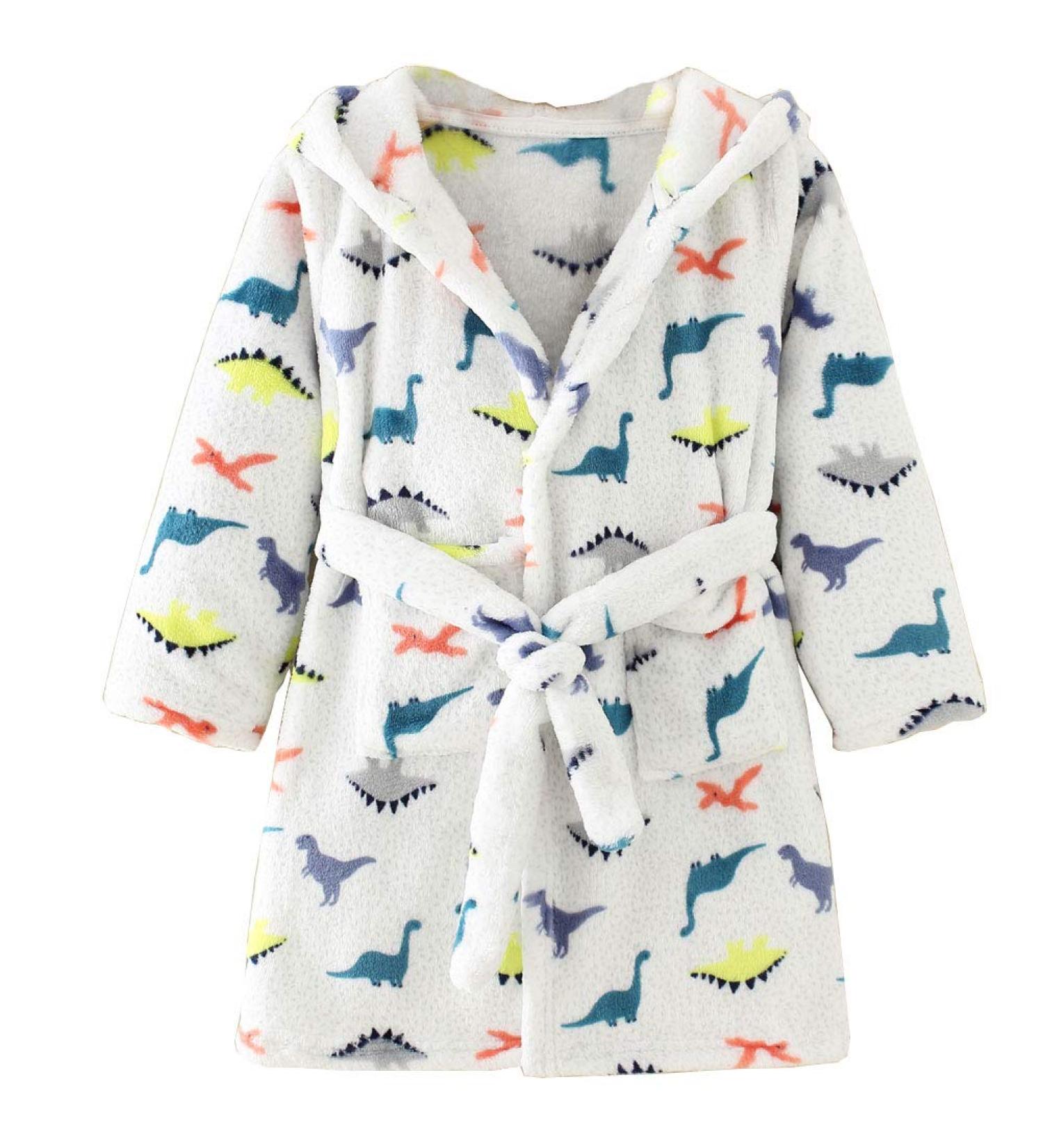 JZLPIN Unisex Baby Hooded Bathrobe Children Flannel Pajamas Dressing Gown for Boys Girls 1-2 Years Dinosaur