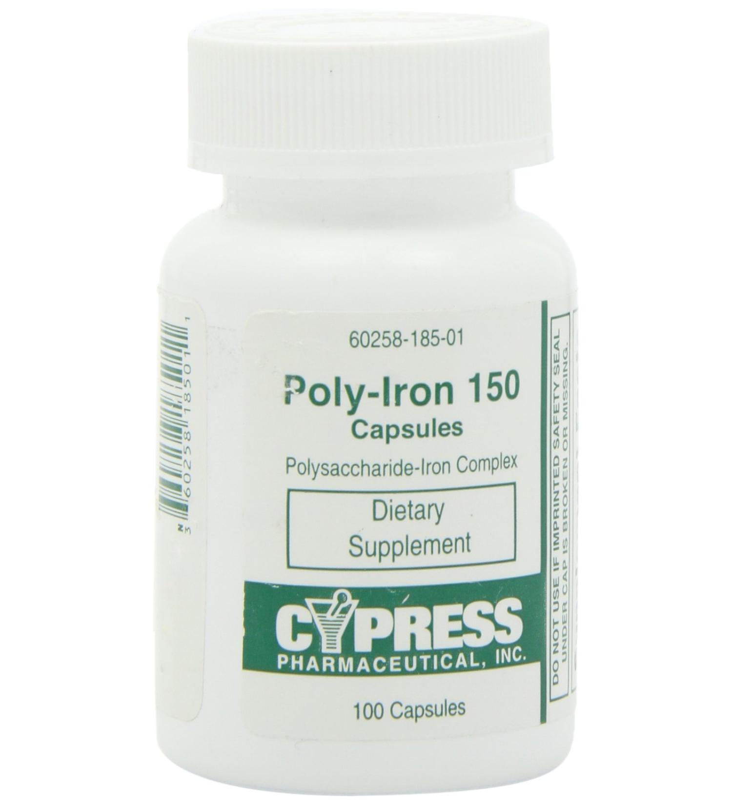 Dietary Supplement - Poly Iron Capsules 150 mg (100 caps per bottle) by Cypress Pharmaceutical #185-01 (1 Bottle of 100 Caps) - Buy Online on GoSupps.com