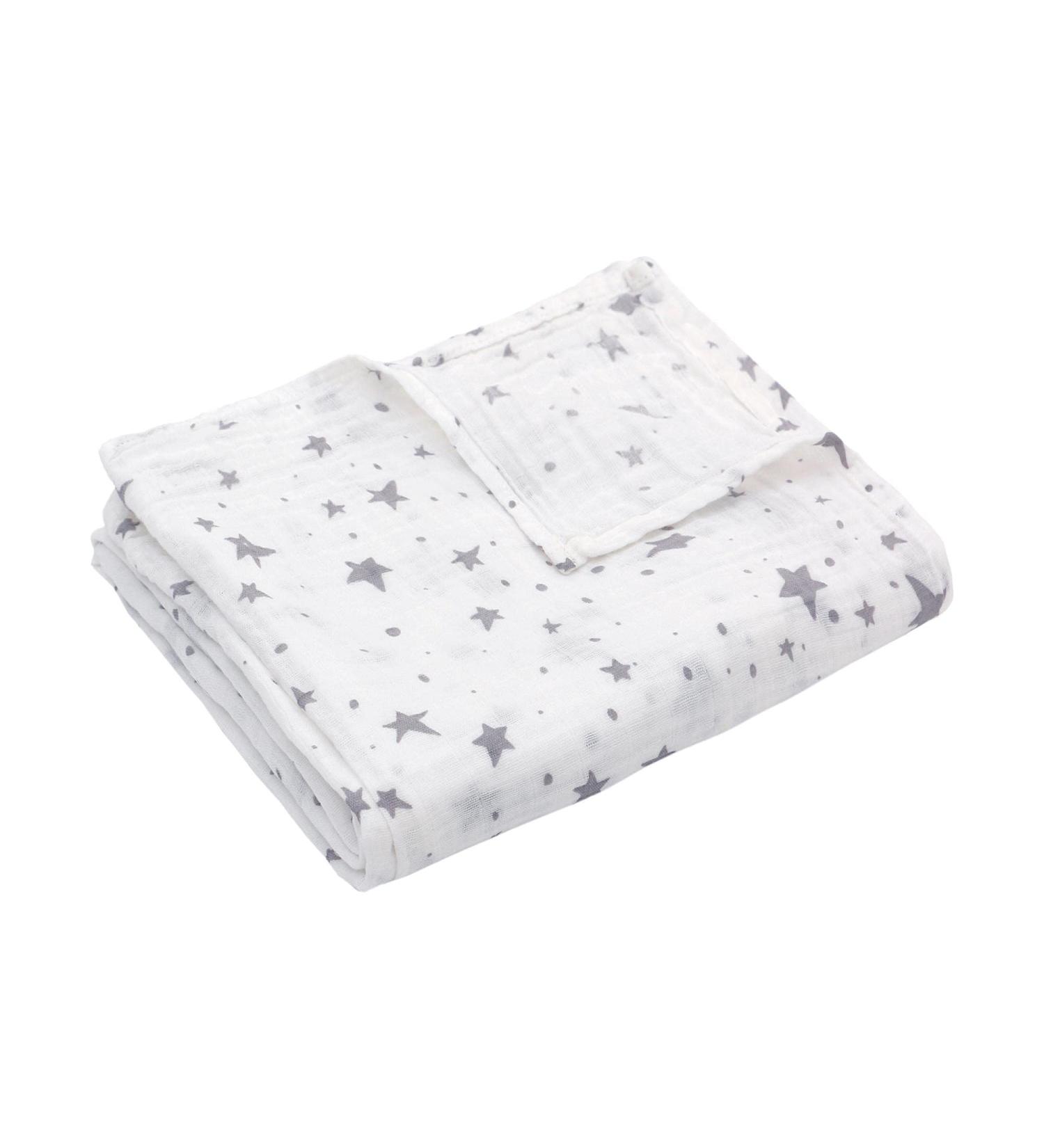 Miracle Baby Muslin Swaddle Blanket 115x150cm - Grey Stars - Cotton Summer Layer - For Boys and Girls - Buy Online on GoSupps.com