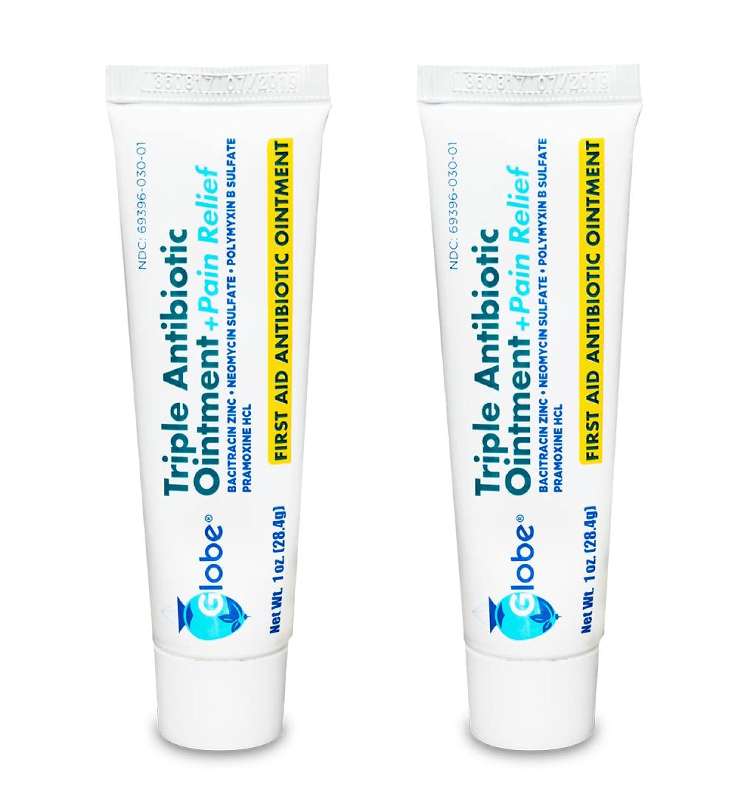 (2 Pack) Globe 1oz Triple Antibiotic Ointment with Pain Relief - Maximum Strength First Aid Ointment for Minor Scratches and Wounds - Buy Online on GoSupps.com