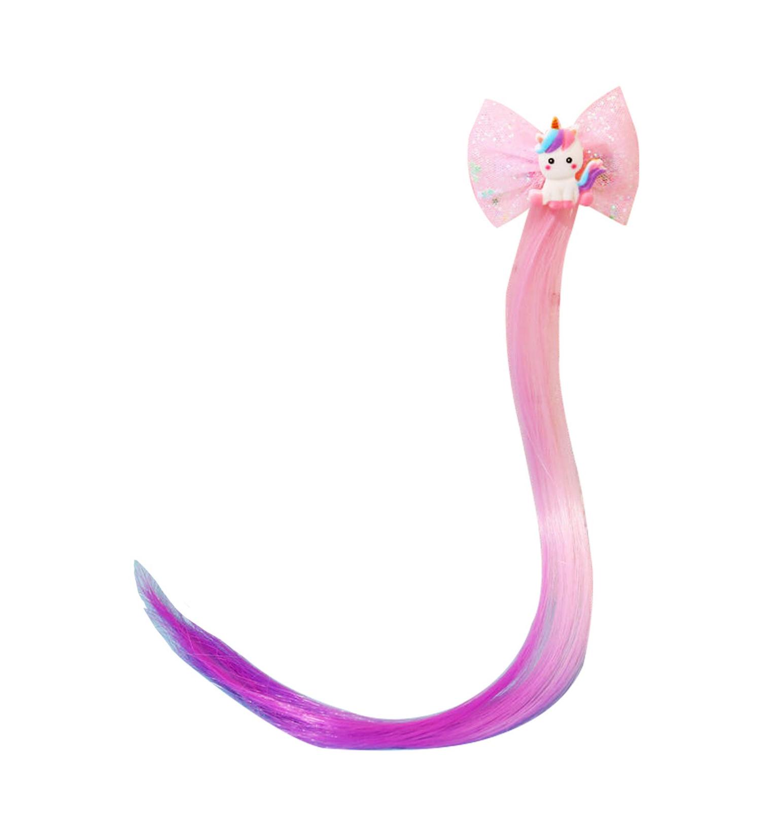 Clest F&H Nice unicorn with pink loop colored party clip in hair extensions Multi -colored hair strands Synthetic hair parts 14